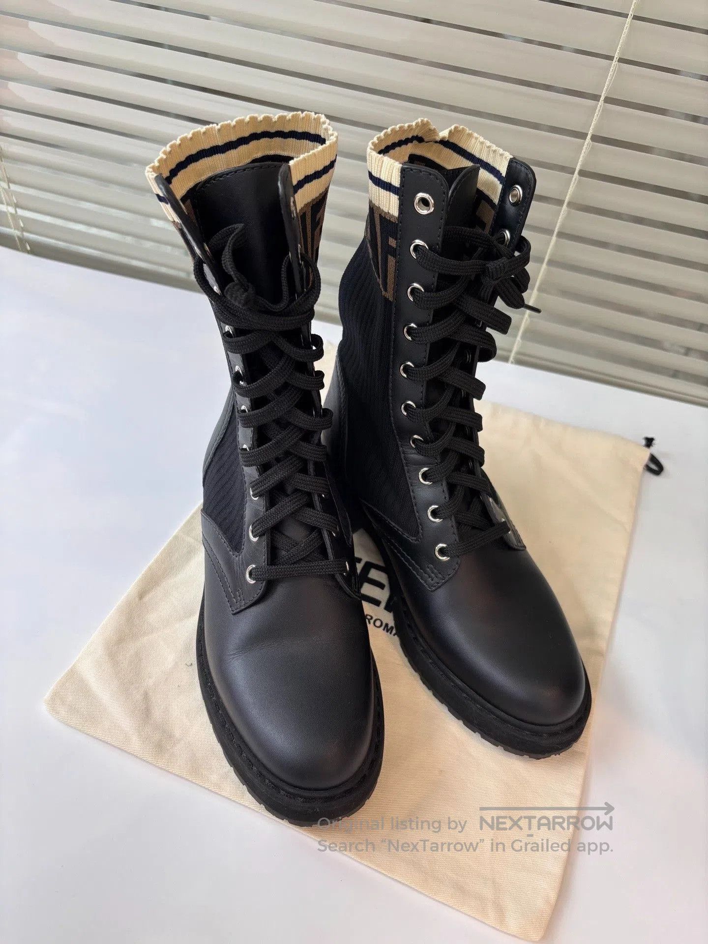 Fendi Fendi Black Leather Knit Logo Boots. Size US 5 / IT 35 - 1 Thumbnail