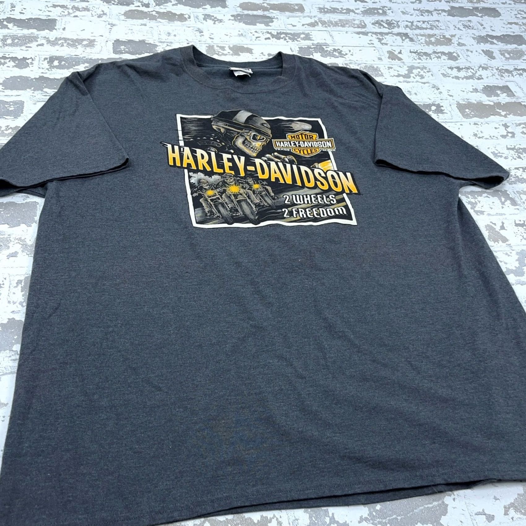 Harley Davidson Harley-Davidson Shirt Mens XXL Gray Tee Skeleton Skull Retro Biker Punk Goth Graphic Print Size US XXL / EU 58 / 5 - 7 Thumbnail