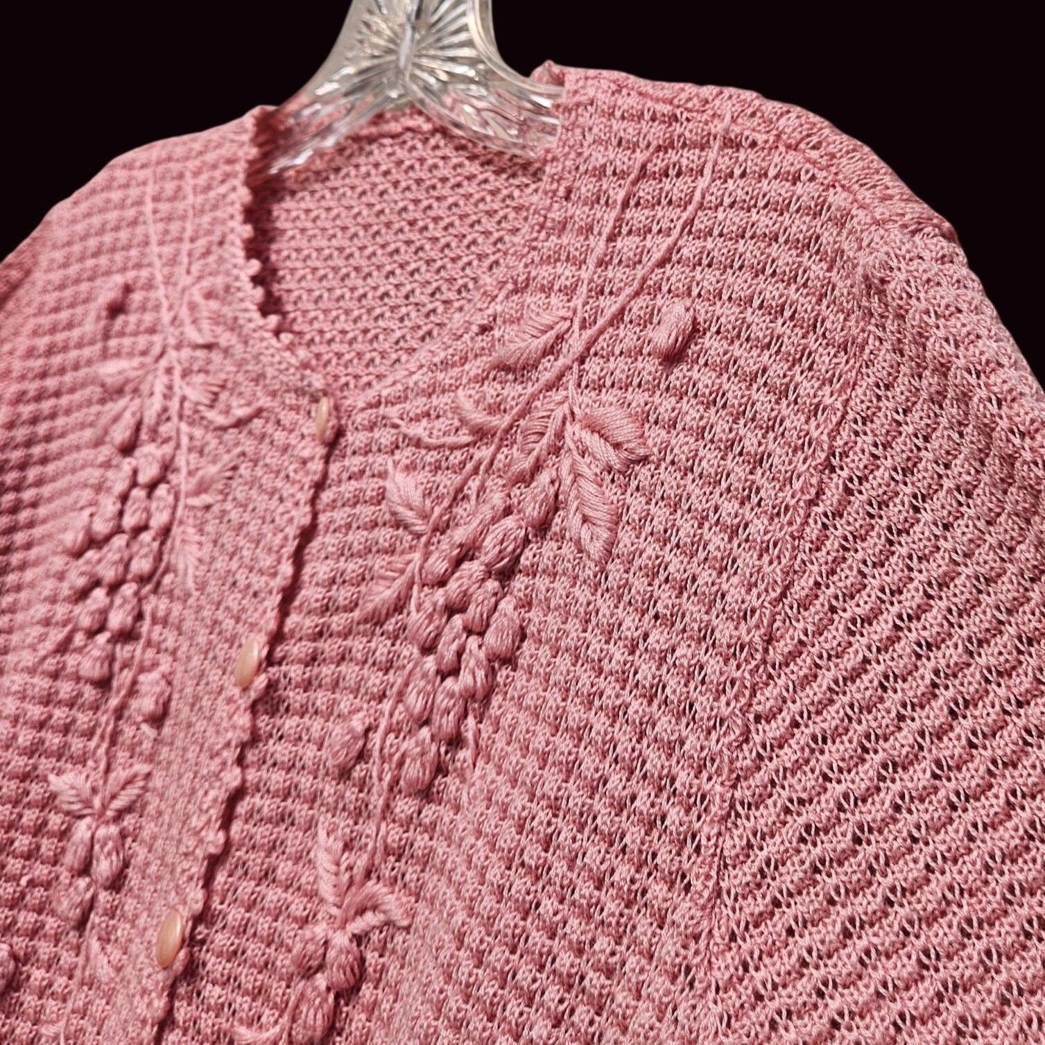 Vintage Vintage 70s Japanese Pastel Pink Lace Knit Floral Cardigan T Size M / US 6-8 / IT 42-44 - 7 Thumbnail