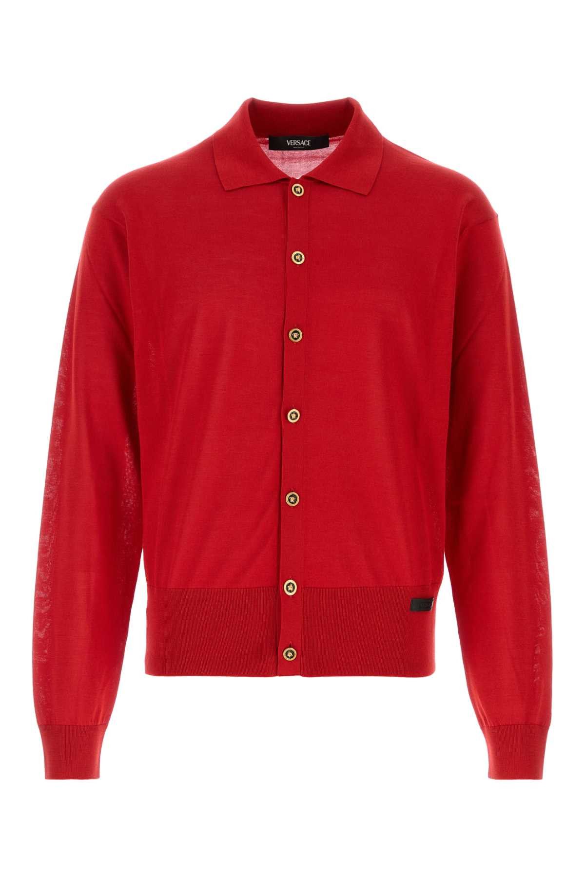 Versace Red Silk Blend Cardigan Size US M / EU 48-50 / 2 - 1 Thumbnail