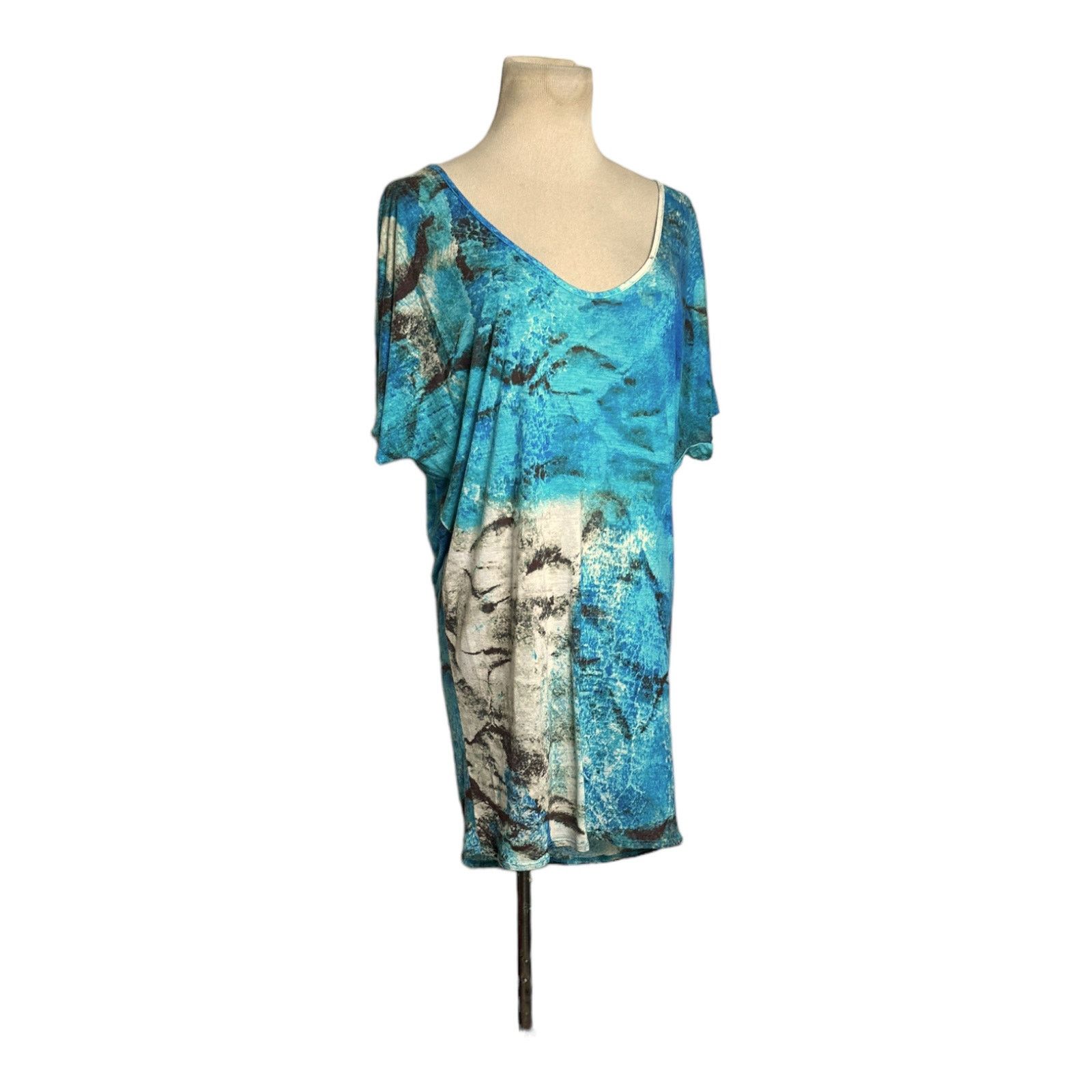 Anthropologie ETT TWA blue splatter short sleeves tunic top size XS Size XS / US 0-2 / IT 36-38 - 8 Thumbnail