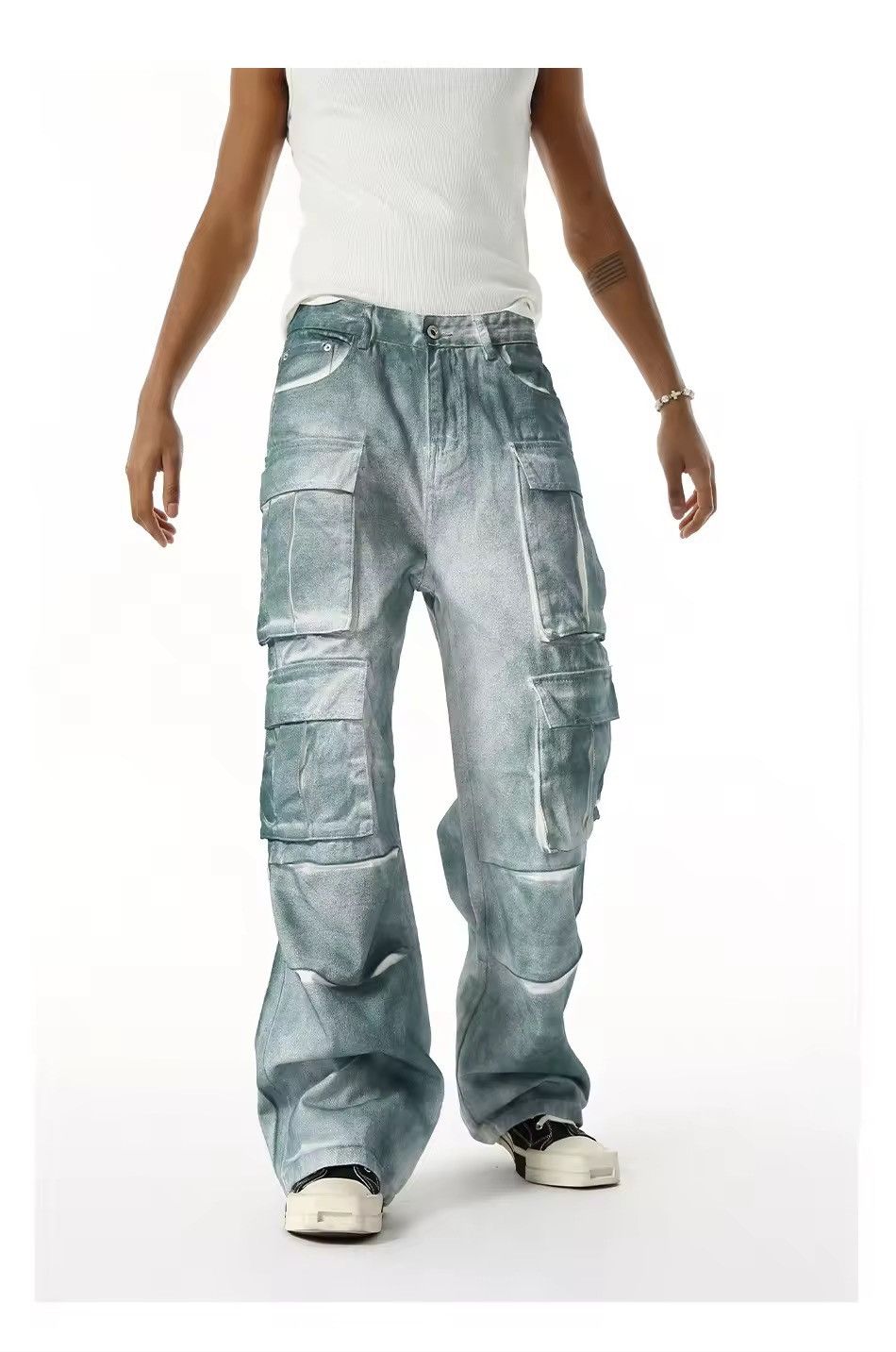 Jean Design Cargo Pockets Baggy Washed Y2k Jeans Size US 33 - 5 Thumbnail