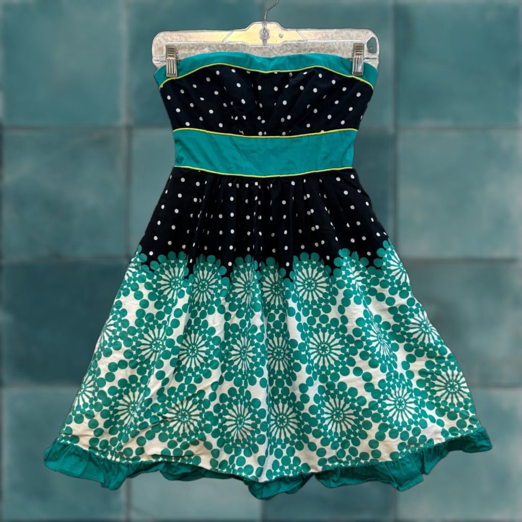 Vintage VINTAGE Y2K Strapless Mini Dress XS Turquoise Blue Polka Dot Tulle A-Line Teeze Me Dress Women Girls Size XS / US 0-2 / IT 36-38 - 1 Thumbnail