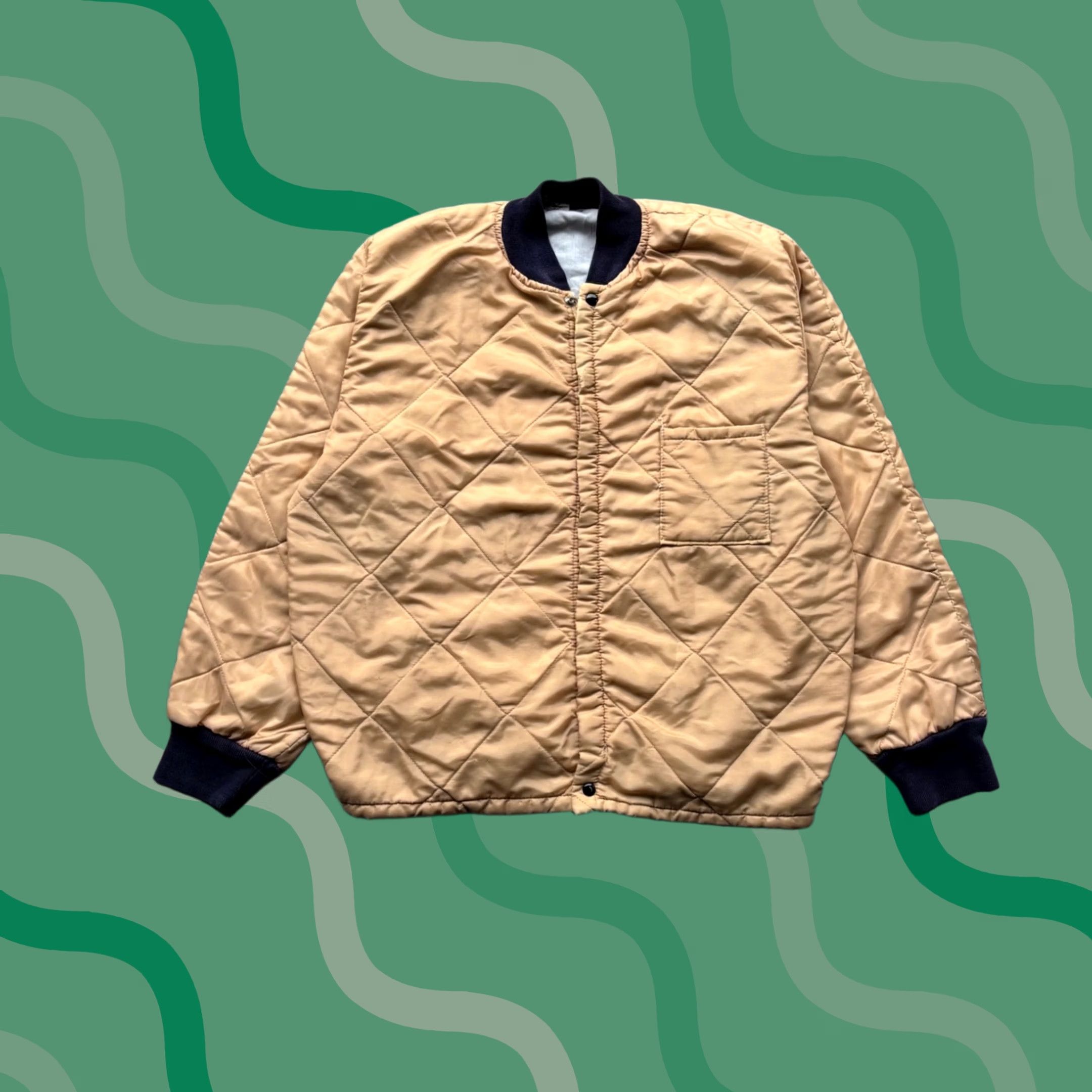 Vintage Vintage BVD Quilted Liner Jacket Mens Large Tan Navy Blue Diamond Stitch Bomber Size US L / EU 52-54 / 3 - 1 Thumbnail
