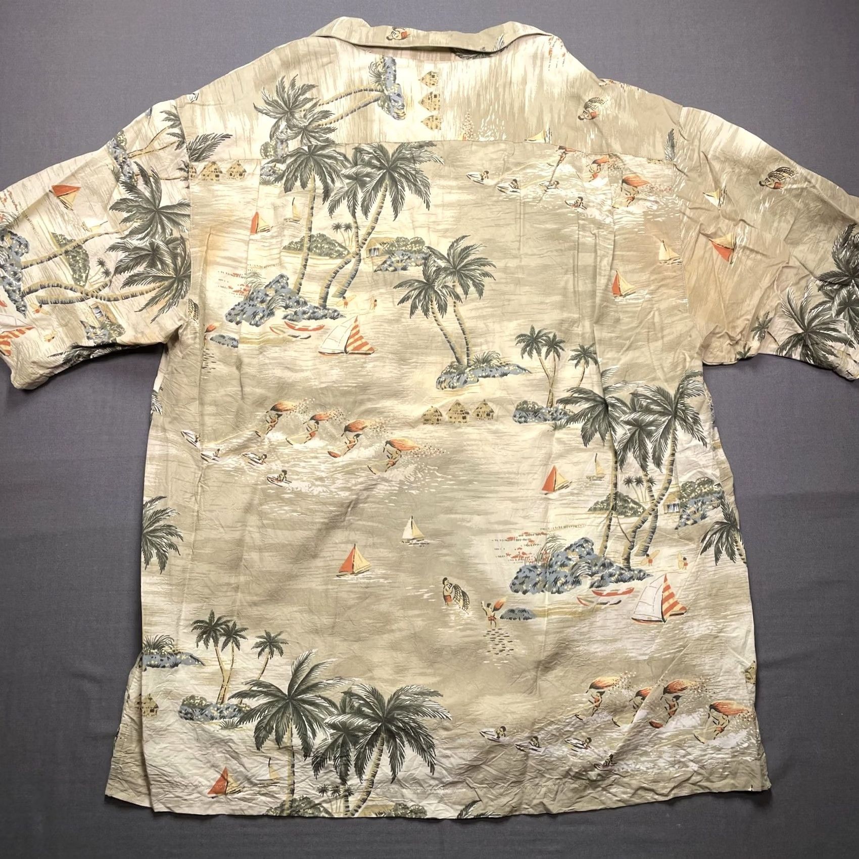 Tommy Bahama Tommy Bahama Shirt Mens Medium Beige Palm Tree Sailboat Hawaiian Aloha Rayon Button-Up Short Sleeve Casual Beachwear Size US M / EU 48-50 / 2 - 4 Thumbnail