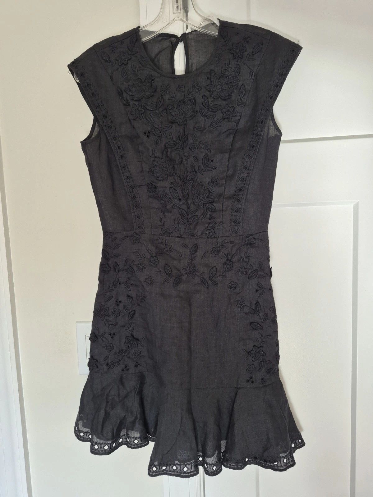 Veronica Beard Dress Kerison Embroidered Floral Ruffle Short Sleeve Party Size XS / US 0-2 / IT 36-38 - 4 Thumbnail