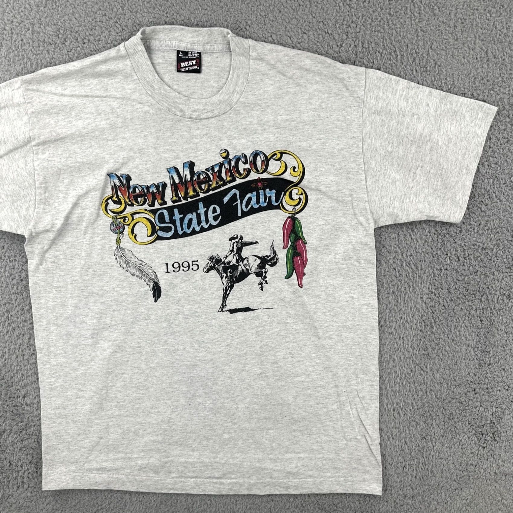 Fruit Of The Loom VINTAGE Fruit of the Loom T Shirt Gray XL 1990s Made in USA NM State Fair Mens Graphic Tee Size US XL / EU 56 / 4 - 2 Thumbnail