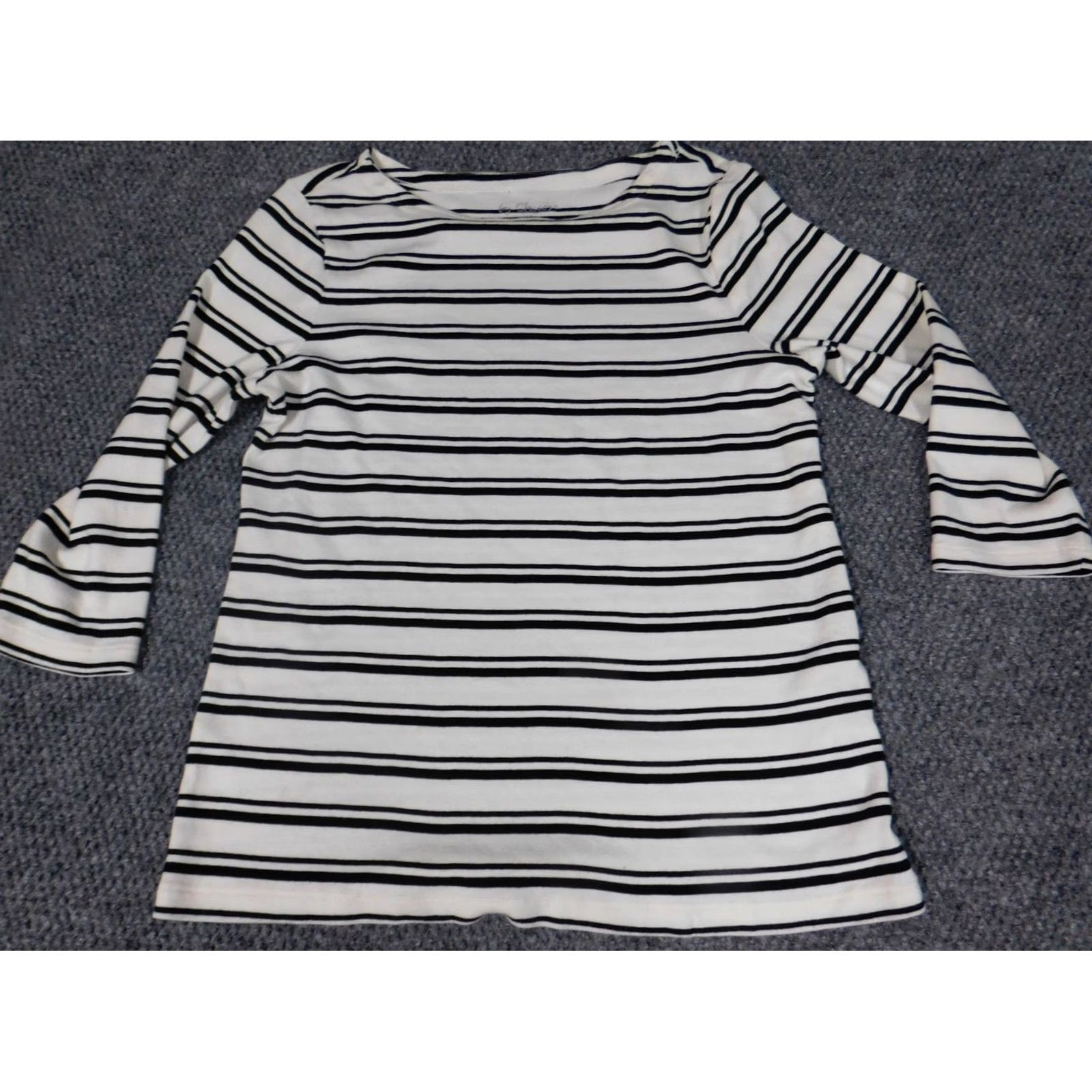 Vintage Chicos Blouse Shirt Women 1 Beige Cotton Striped Crew Neck Pullover Knit Long Sleeve Casual Button 100% Cotton Regular Vintage No Size XS / US 0-2 / IT 36-38 - 2 Thumbnail
