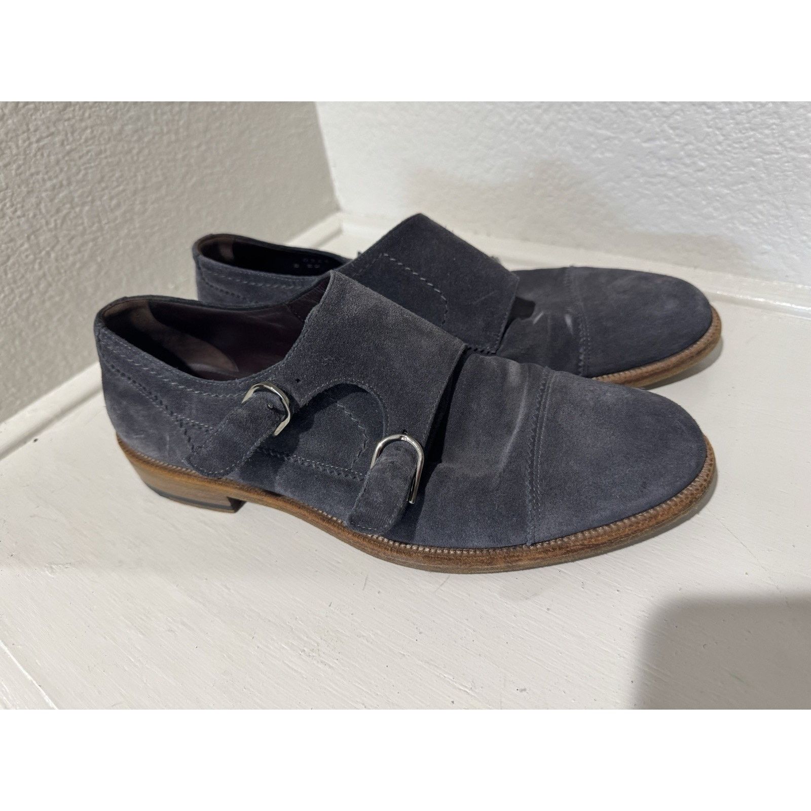 Ermenegildo Zegna Ermenegildo Zegna Charcoal Gray Suede Monk Strap Loafer sz9 Size US 9 / EU 42 - 2 Thumbnail