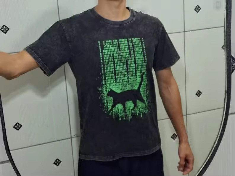 Japanese Brand Vintage Wash Matrix Cat Tee Size US XL / EU 56 / 4 - 1 Thumbnail