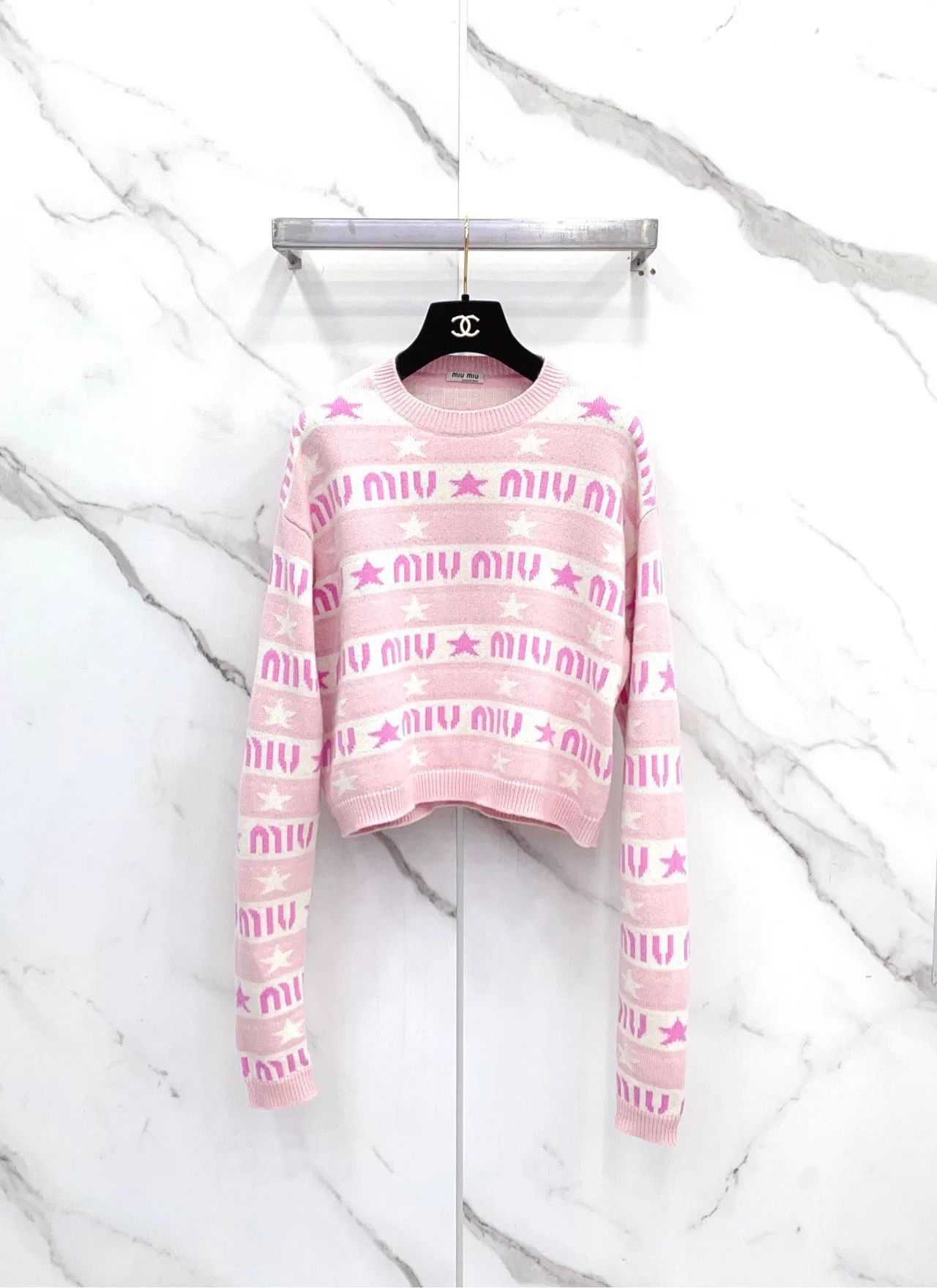 Miu Miu miu miu pink striped logo knit sweater Size US S / EU 44-46 / 1 - 1 Thumbnail