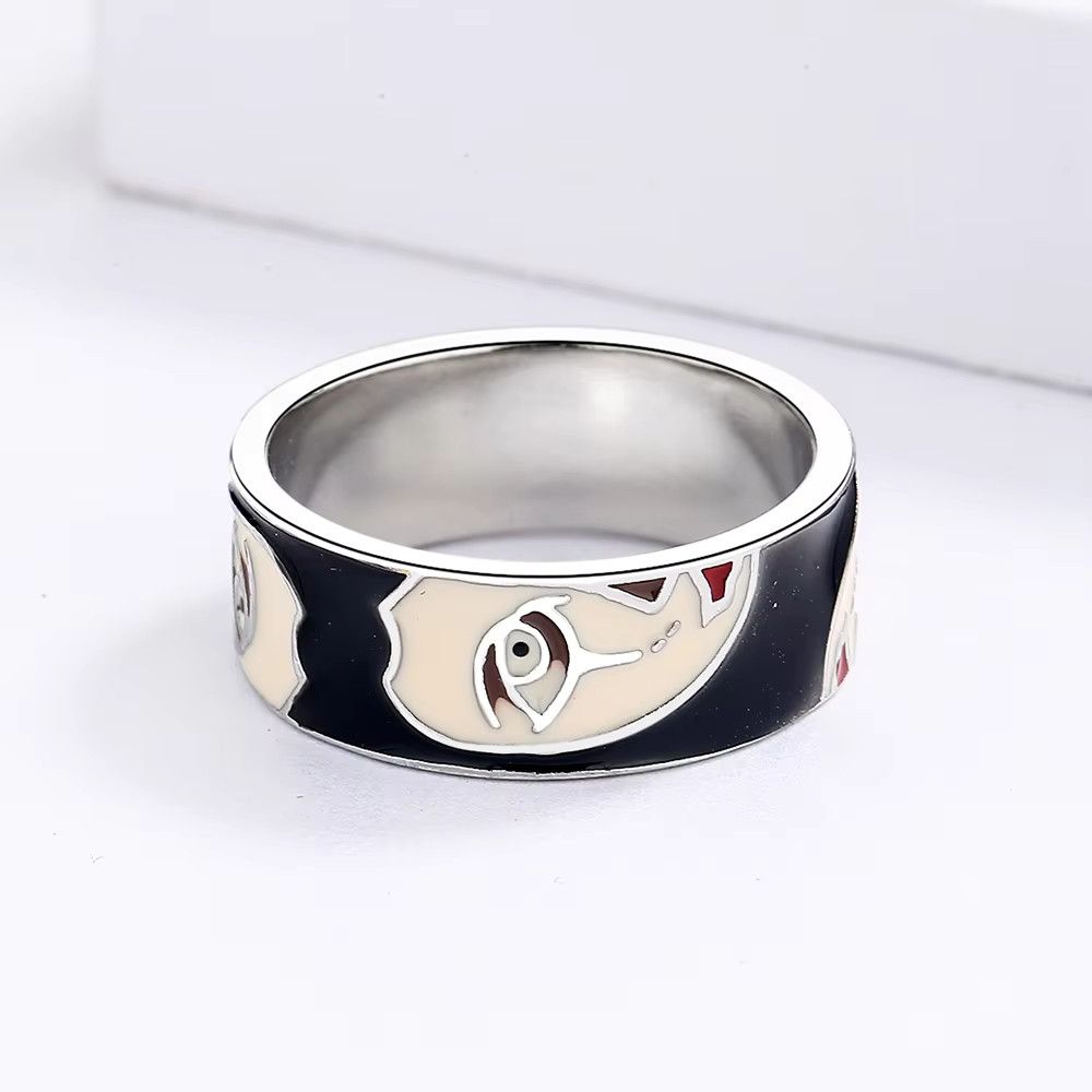Jewelry Creative Irregular Half Face Black and White Enamel Ring Size ONE SIZE - 3 Thumbnail