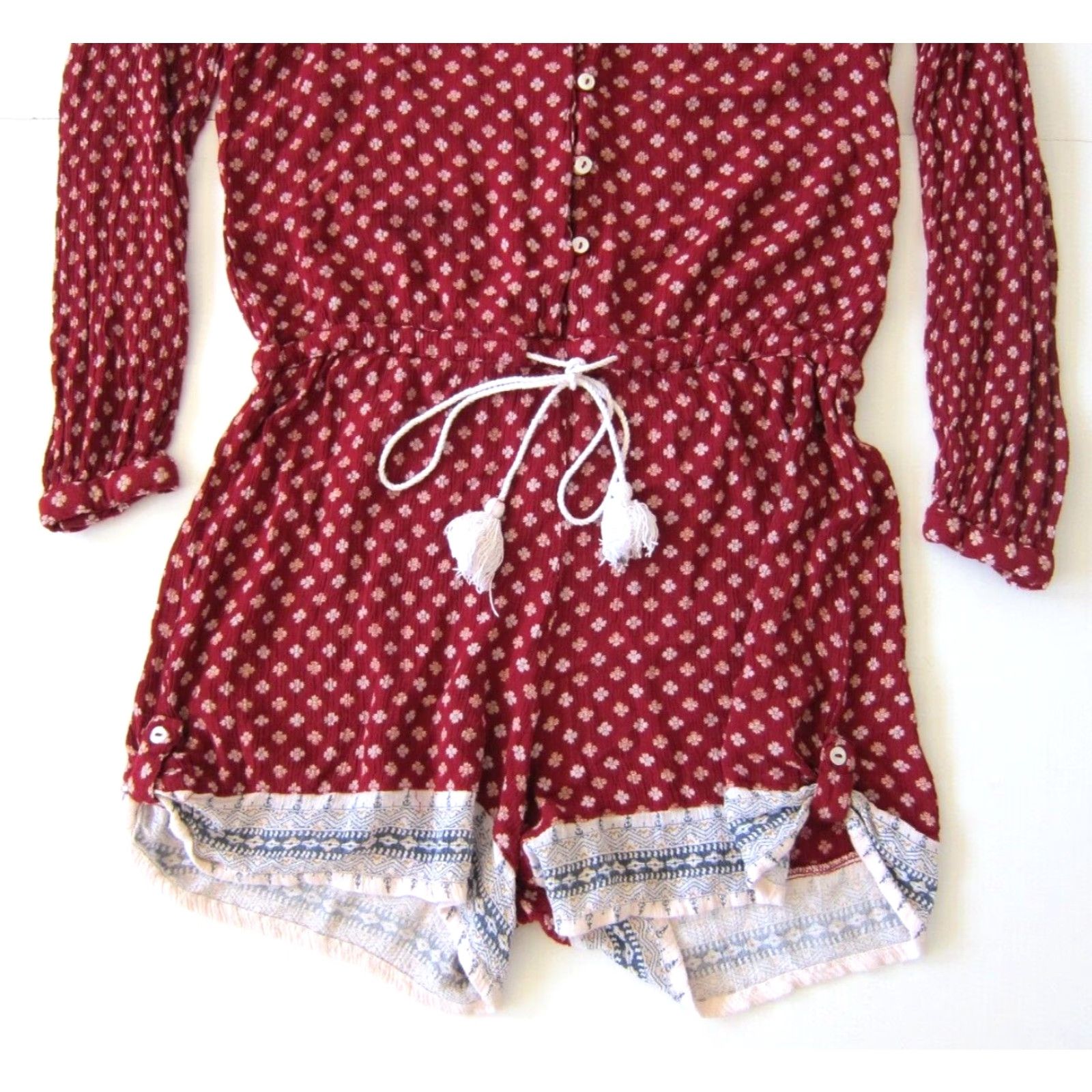 Mango Mango Casual Short Sleeve Jumpsuit Romper 100% Rayon Floral Red XS Women Size XS / US 0-2 / IT 36-38 - 8 Thumbnail