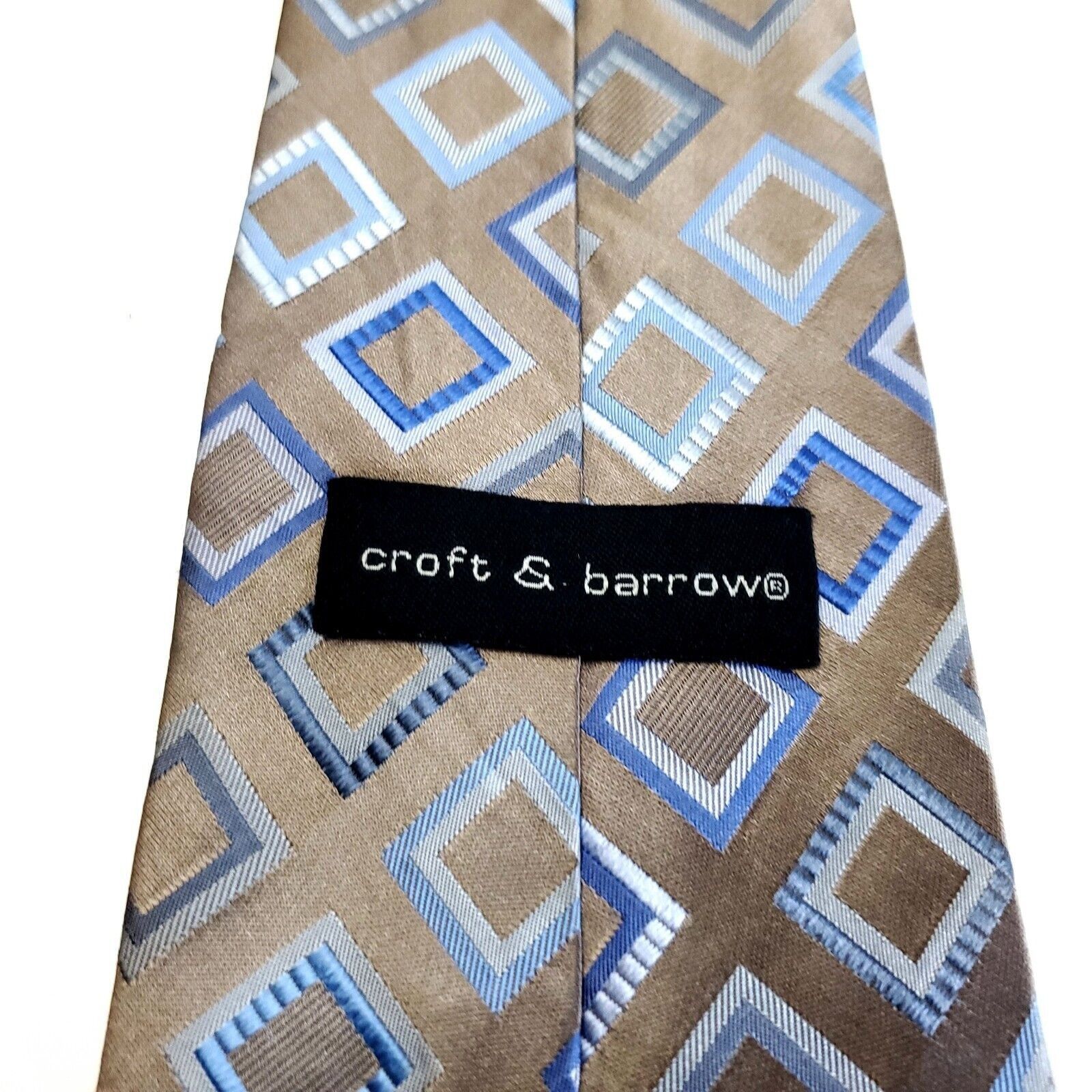 Croft & Barrow Croft & Barrow Beige Blue Woven Geometric Silk Tie Stain Res Size ONE SIZE - 3 Thumbnail