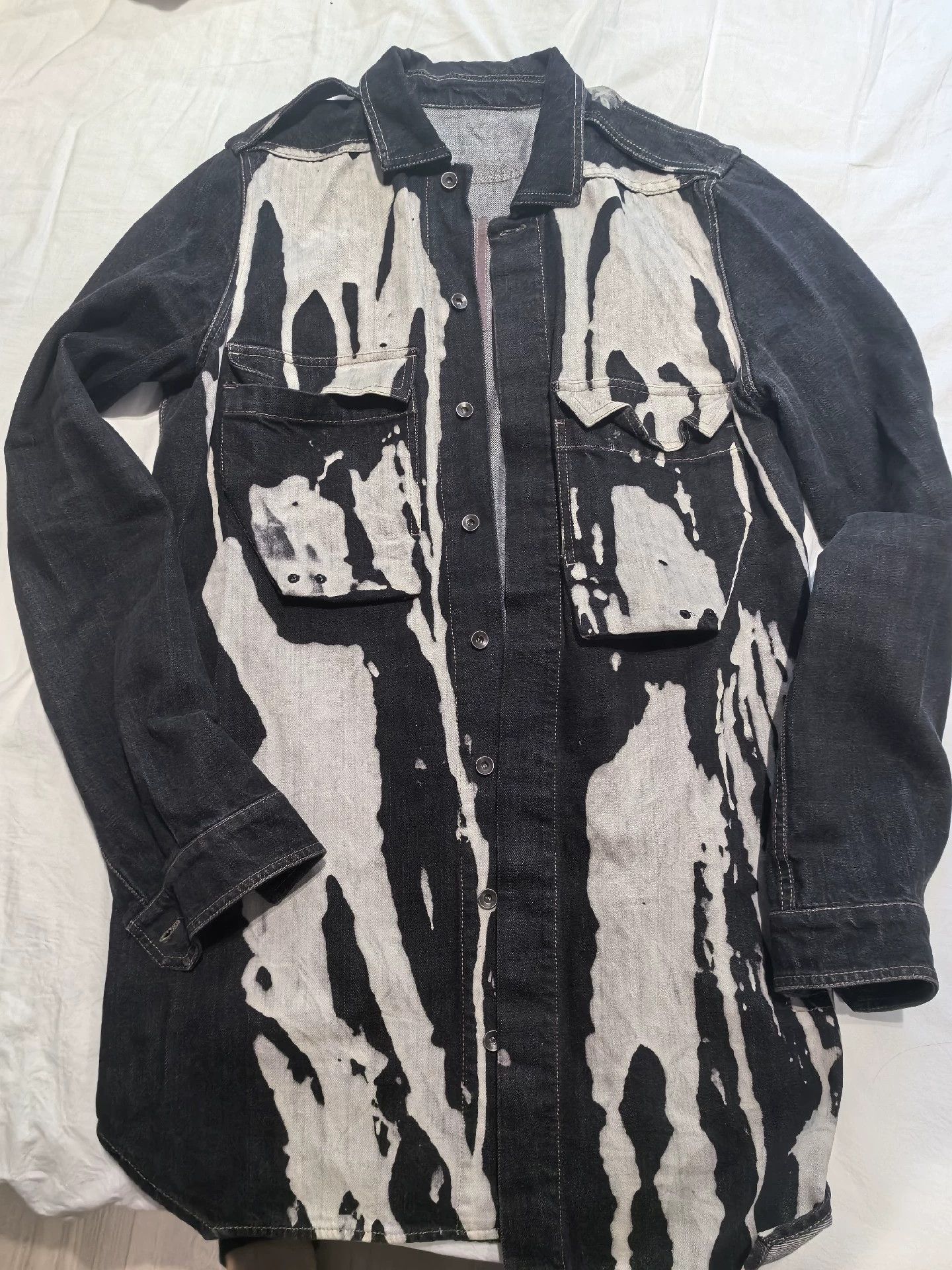 Rick owens 16 denim jackets with ink splashing and vomiting