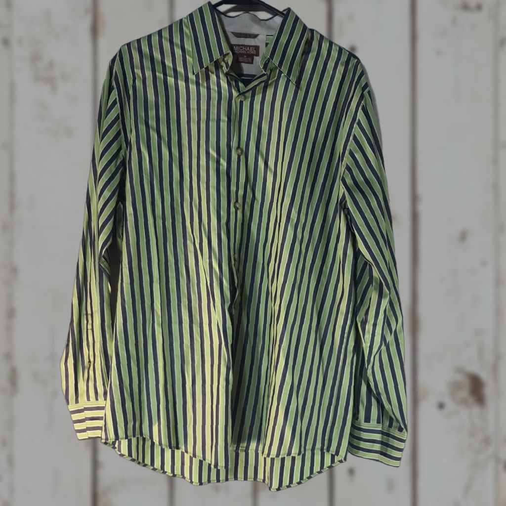 Michael Kors Michael Kors Striped Dress Shirt Mens Size M Lime Green/Gray  Cotton Button-Up Casual Workwear | Grailed