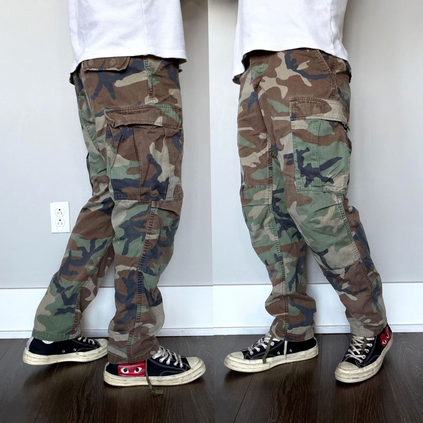 Vintage Y2K Army Camo Cargo Pants Mens 30x28 Woodland Adjustable Waist Drawstring Baggy Size US 30 / EU 46 - 2 Thumbnail