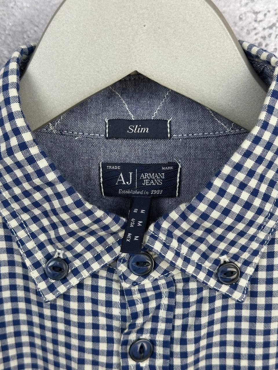 Armani Armani Jeans Micro Check Button Up Shirt Blue/White Pockets Size US M / EU 48-50 / 2 - 12 Thumbnail