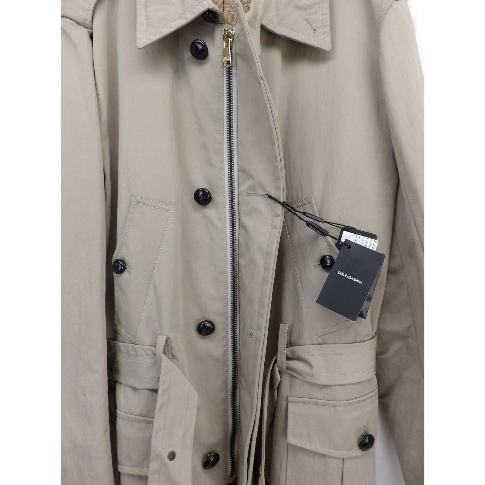 Dolce & Gabbana BEIGE COTTON BUTTON ZIPPER TRENCH EPAULET COAT 52 42 ITALY Size US L / EU 52-54 / 3 - 4 Thumbnail