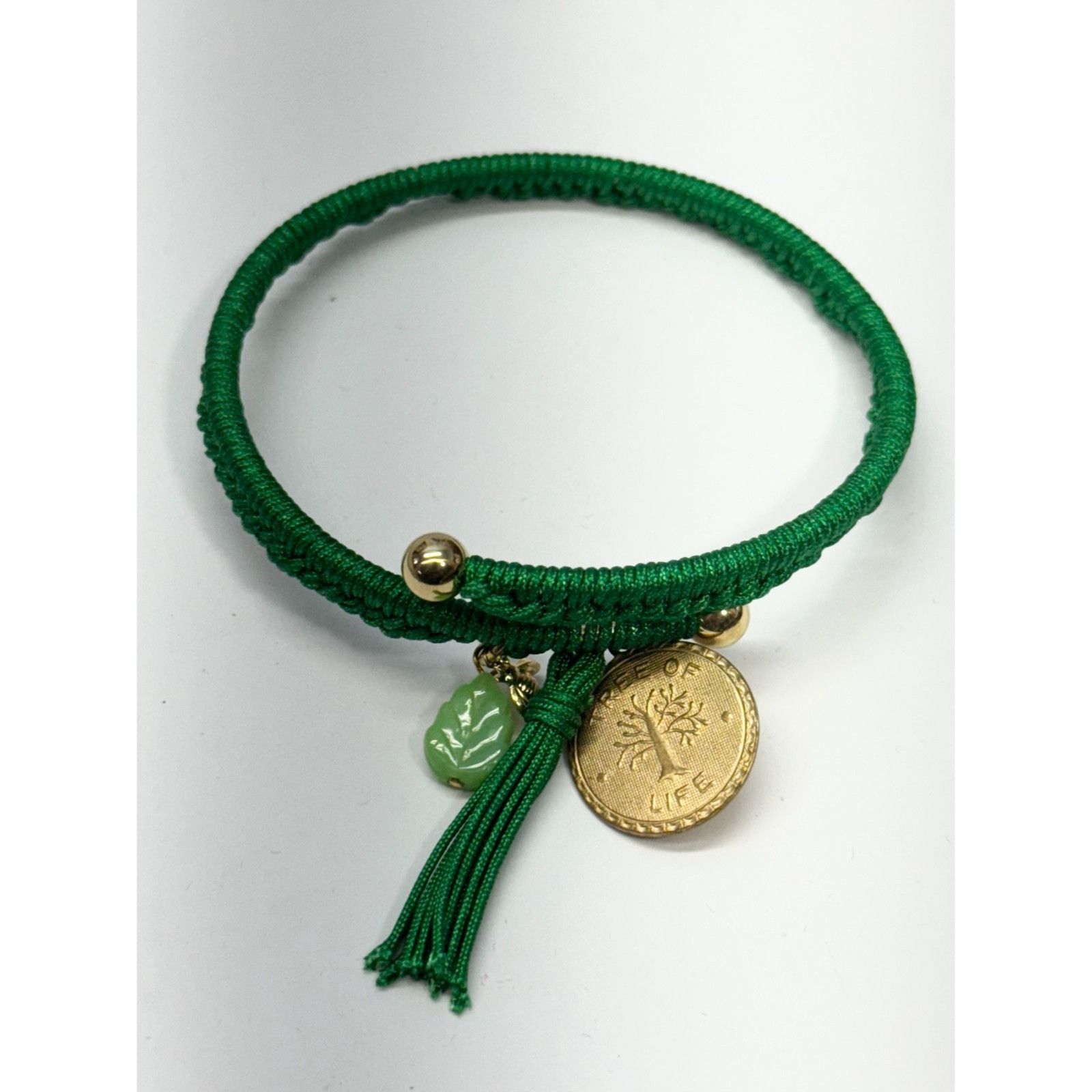 Vintage Vintage green tree of life glass leaf charm tassel bracelet Size ONE SIZE - 2 Thumbnail