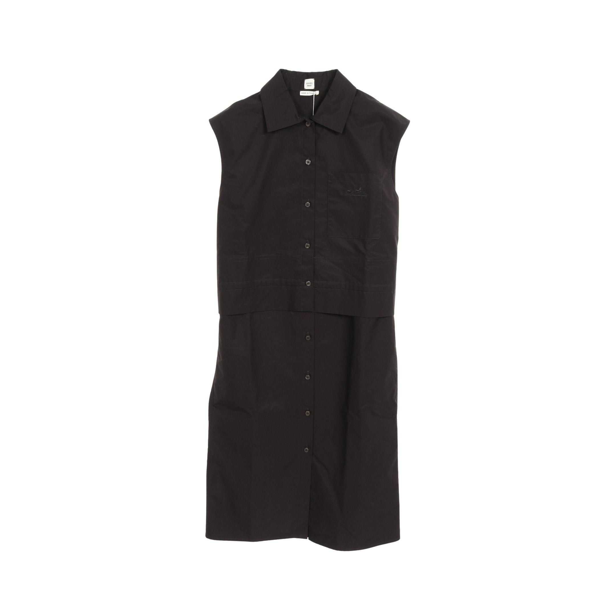 Hermes Hermes Currysh One Piece Shirt Dress No Sleeve Cotton Black Size ONE SIZE - 1 Thumbnail