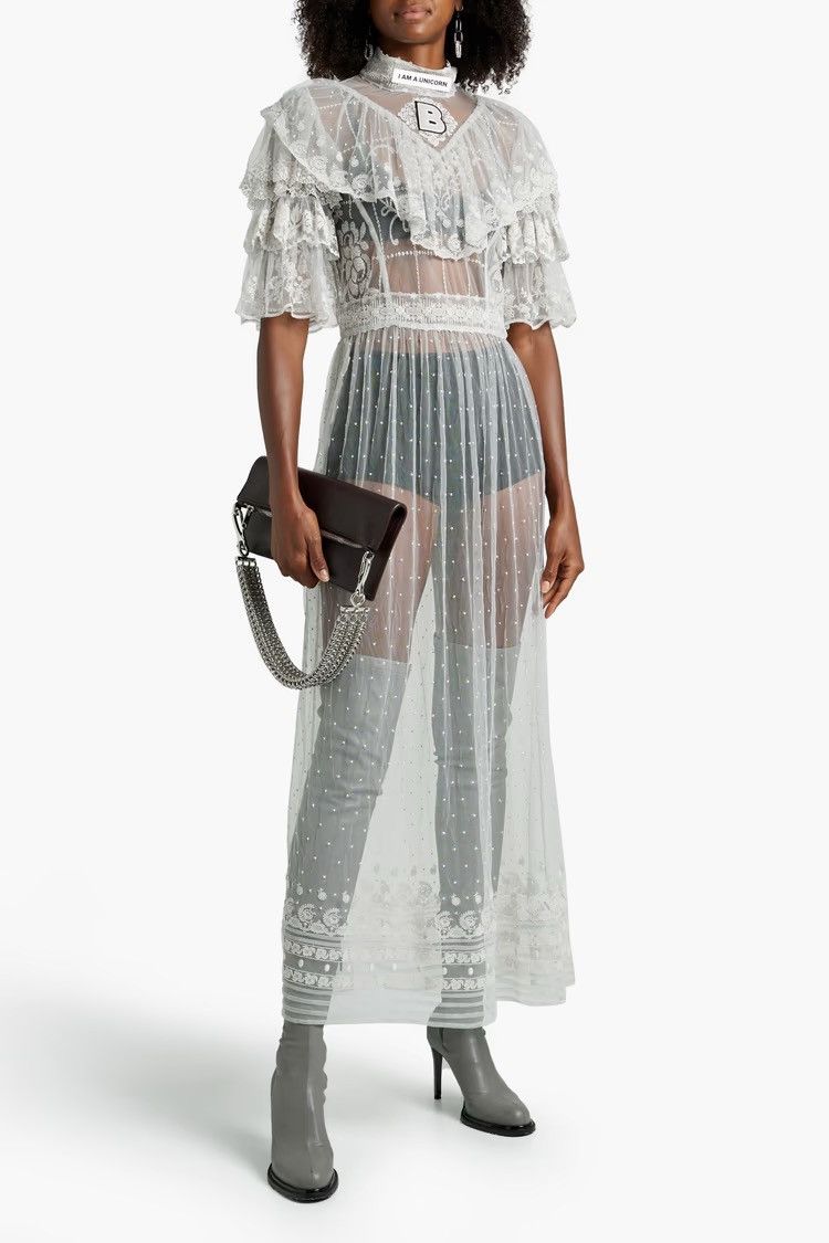 Burberry BURBERRY Ruffled Embroidered Swiss-dot tulle Maxi Dress Size S / US 4 / IT 40 - 2 Thumbnail
