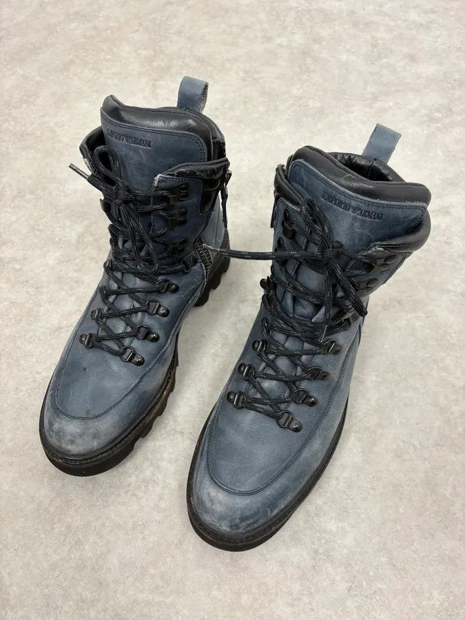 Emporio Armani 2010s Emporio Armani Avant-Garde Brut Blue Leather Boots Size US 8.5 / EU 41-42 - 3 Thumbnail