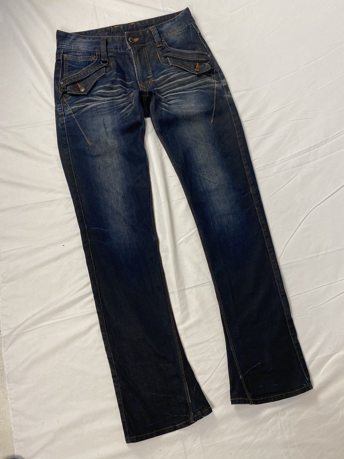 If Six Was Nine Rare 🔥 Nicole Club for Men Waxed Mud Wash Flared Denim Jeans Size US 30 / EU 46 - 8 Thumbnail