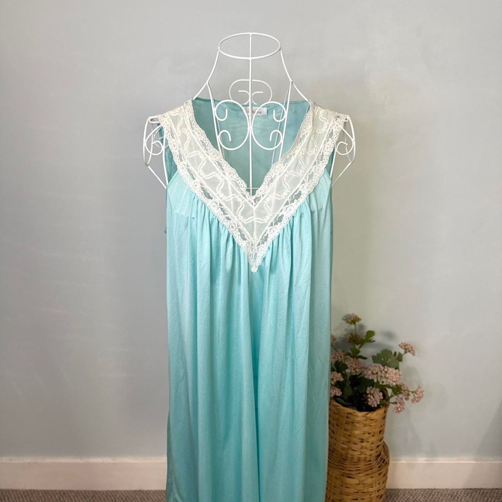 Other Vintage sea blue edwardian lace slip dress Size S / US 4 / IT 40 - 3 Thumbnail