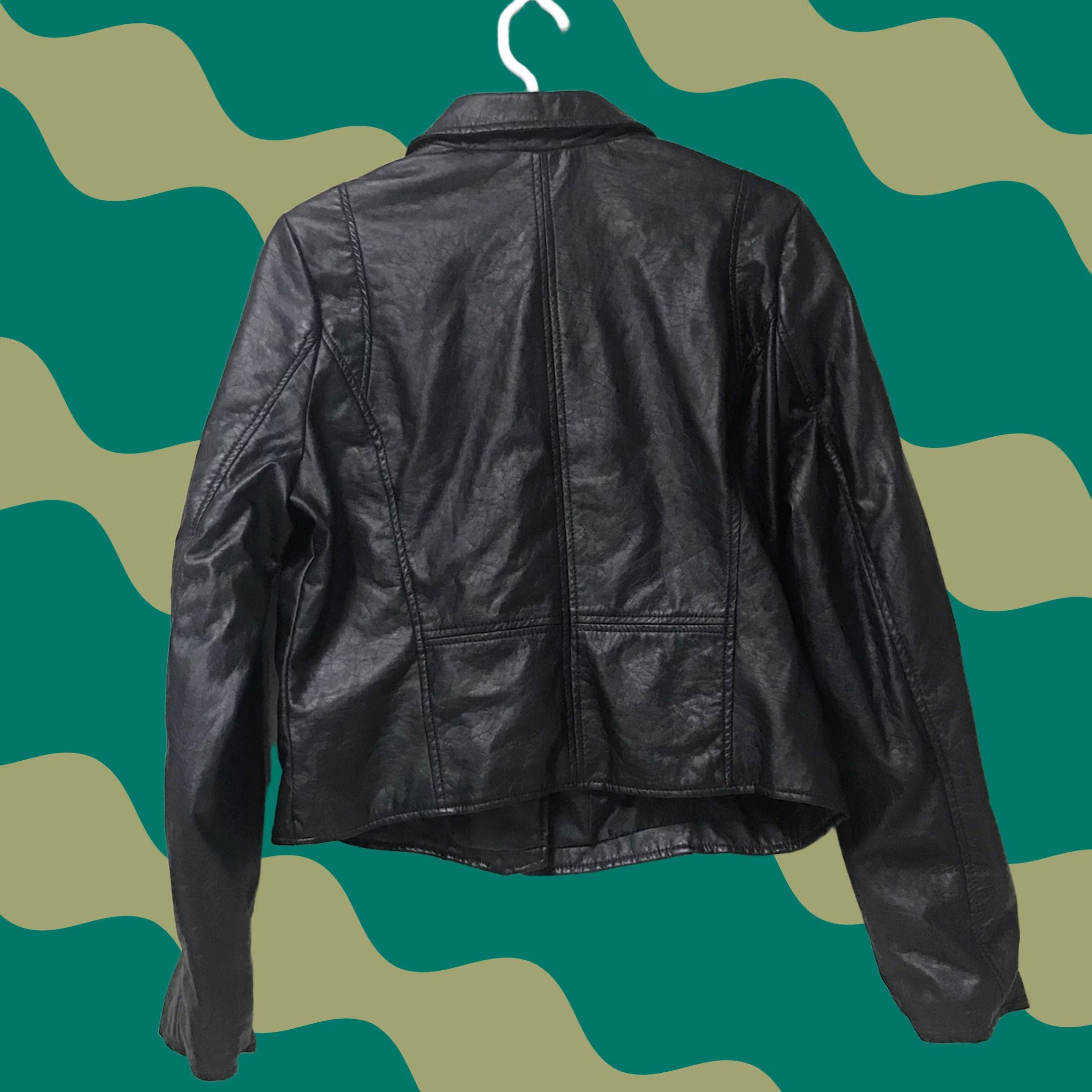 Vintage Arizona Jeans Women Black Faux Leather Motorcycle Jacket L Size 36" / US 14 / IT 50 - 1 Thumbnail