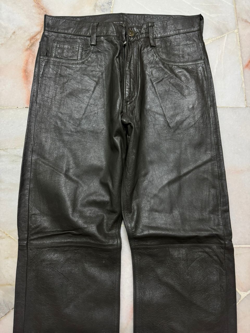 Michel Klein 💥Vintage 90s Michel Klein Homme Paris Leather Pants Dark Size US 28 / EU 44 - 3 Thumbnail