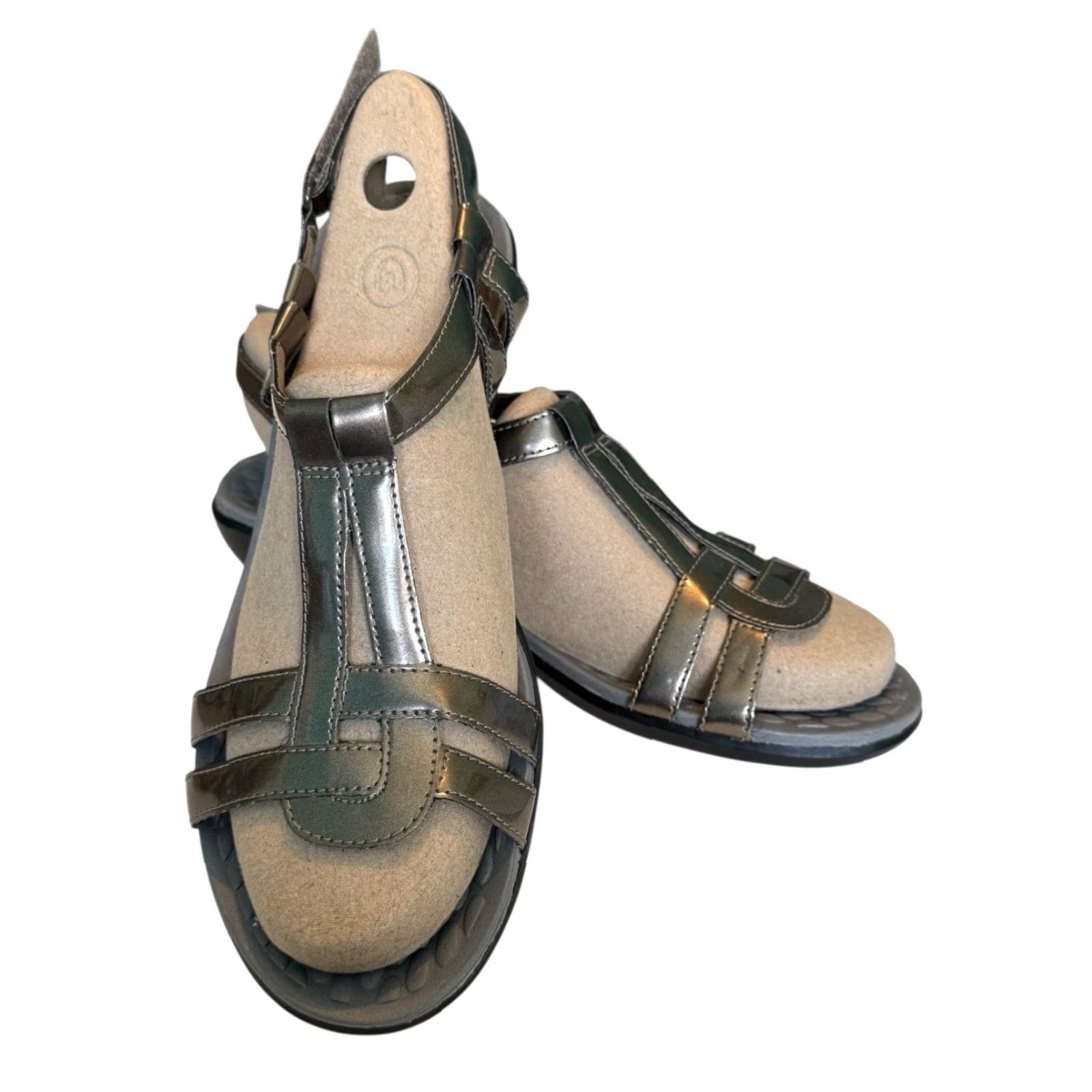 Clarks Clark’s Collection Metallic Patent Leather Strappy Sandals 10 M Gunmetal Gray Sandals Bohemian Comfort Slide Sandals Women Mens Womens Size US 8 / IT 38 - 6 Thumbnail
