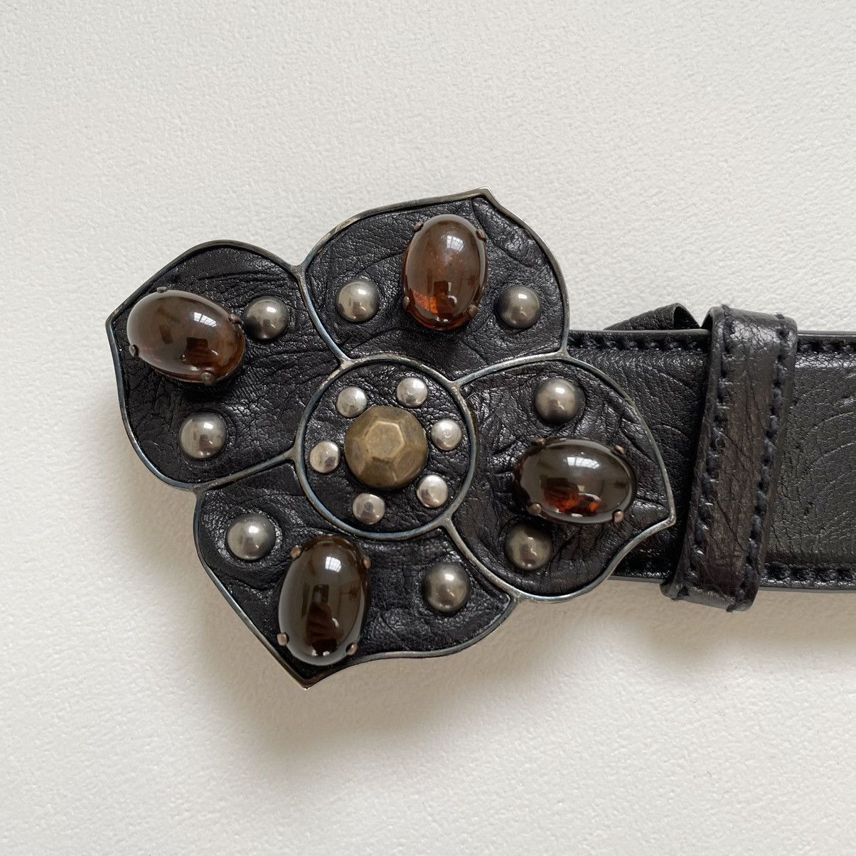 Miu Miu ‘Metal Flower Buckle’ Western Leather Belt Size 32 - 9 Thumbnail