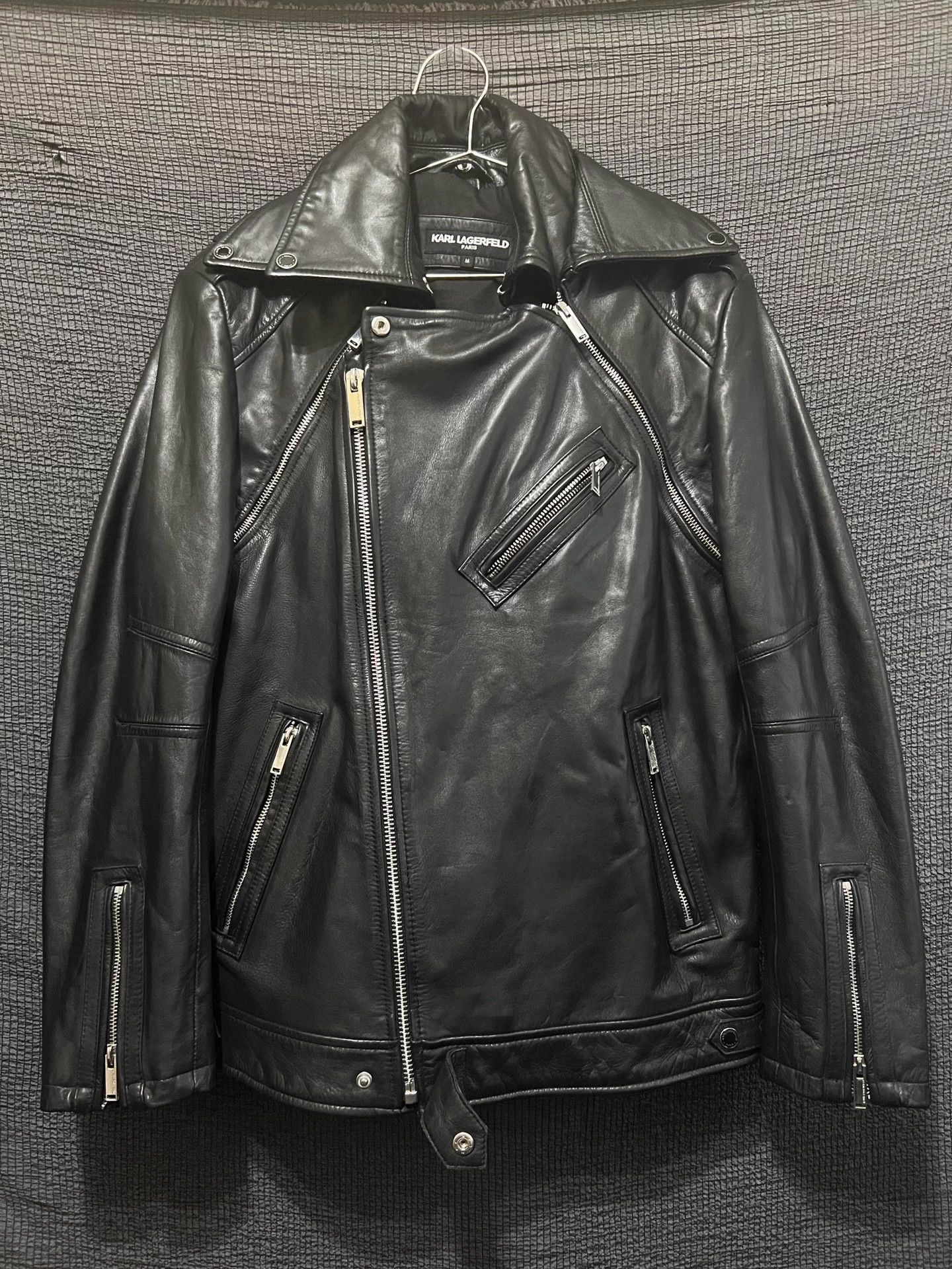 Karl Lagerfeld Rare Detachable Sleeve Moto Leather Jacket M