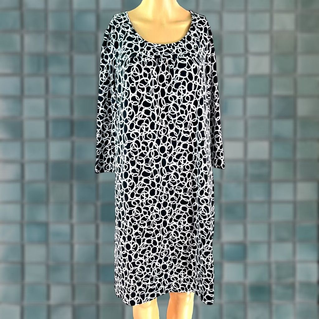 Jones New York VINTAGE Jones New York Sport Geometric 3/4 Sleeve Black Shift Dress L Womens Size L / US 10 / IT 46 - 1 Thumbnail