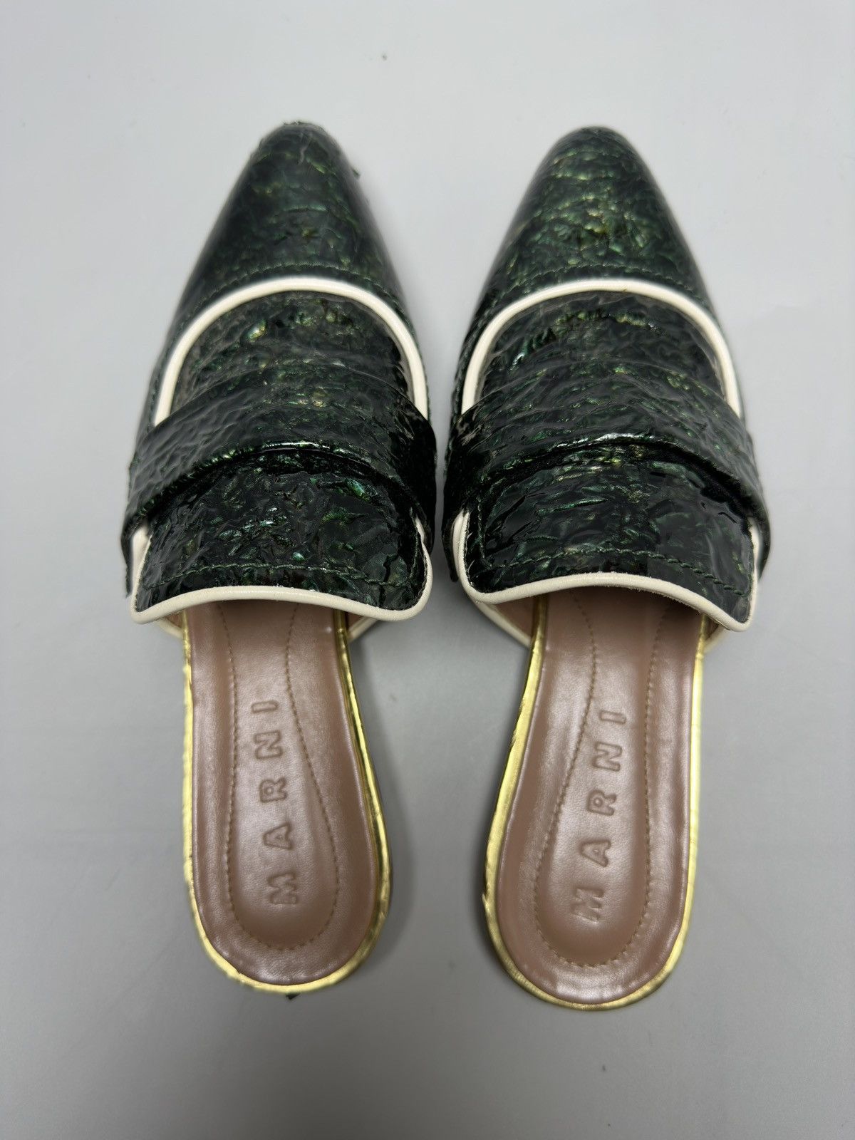 Marni Marni Green Crinkled Patent Point Toe Slip on Mule Flats Size US 6 / IT 36 - 6 Thumbnail