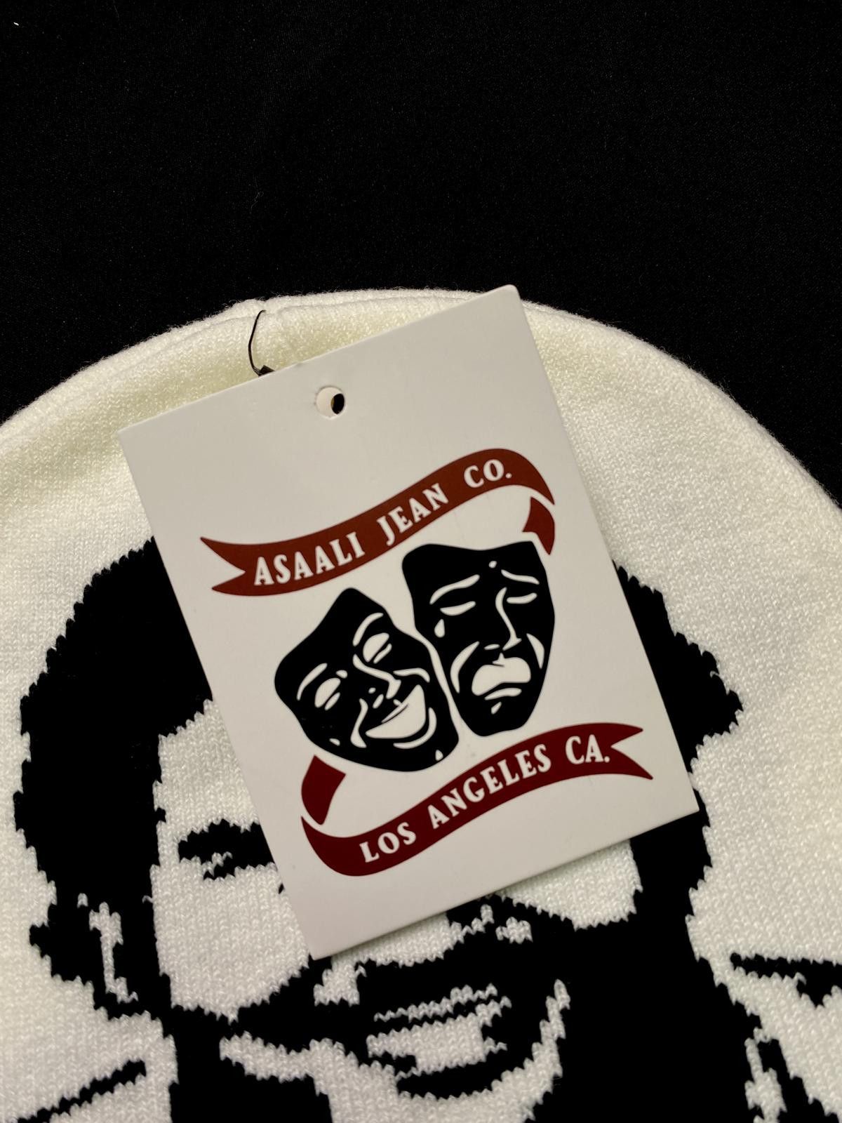 Asaali Rare Asaali Cartel Skully No Cuff Knit White Beanie Hats OS Size ONE SIZE - 7 Thumbnail
