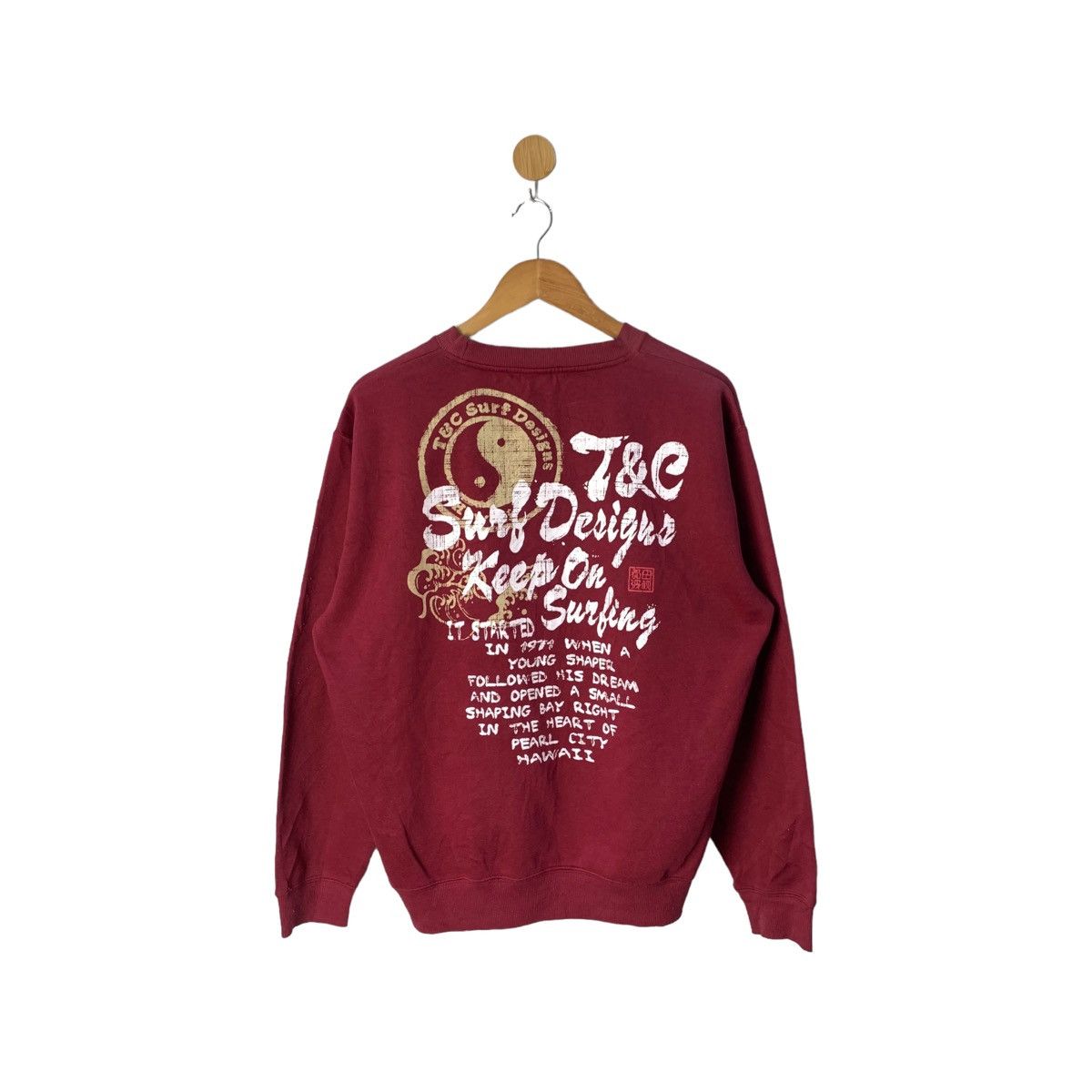 image of Surf Style x Vintage T&c Surf Designs Hawaii Tie Dye Logo Sweatshirt in Maroon, Men's (Size Large)