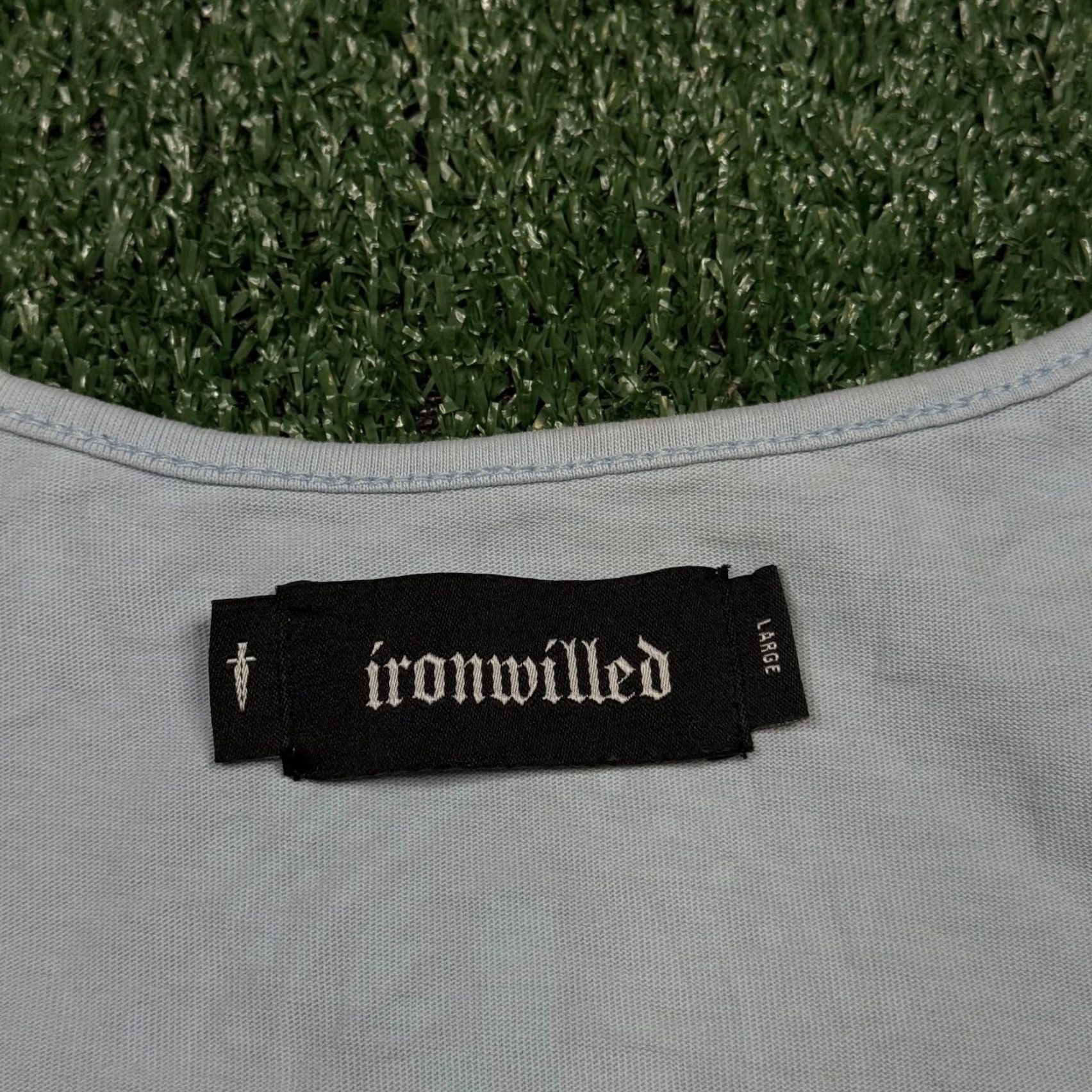 Vintage Iron Willed Tank Top Shirt Men M Blue Sleeveless Activewear Performance Crew Neck Jersey Cotton Graphic Print Sports Vintage No Size US M / EU 48-50 / 2 - 2 Thumbnail