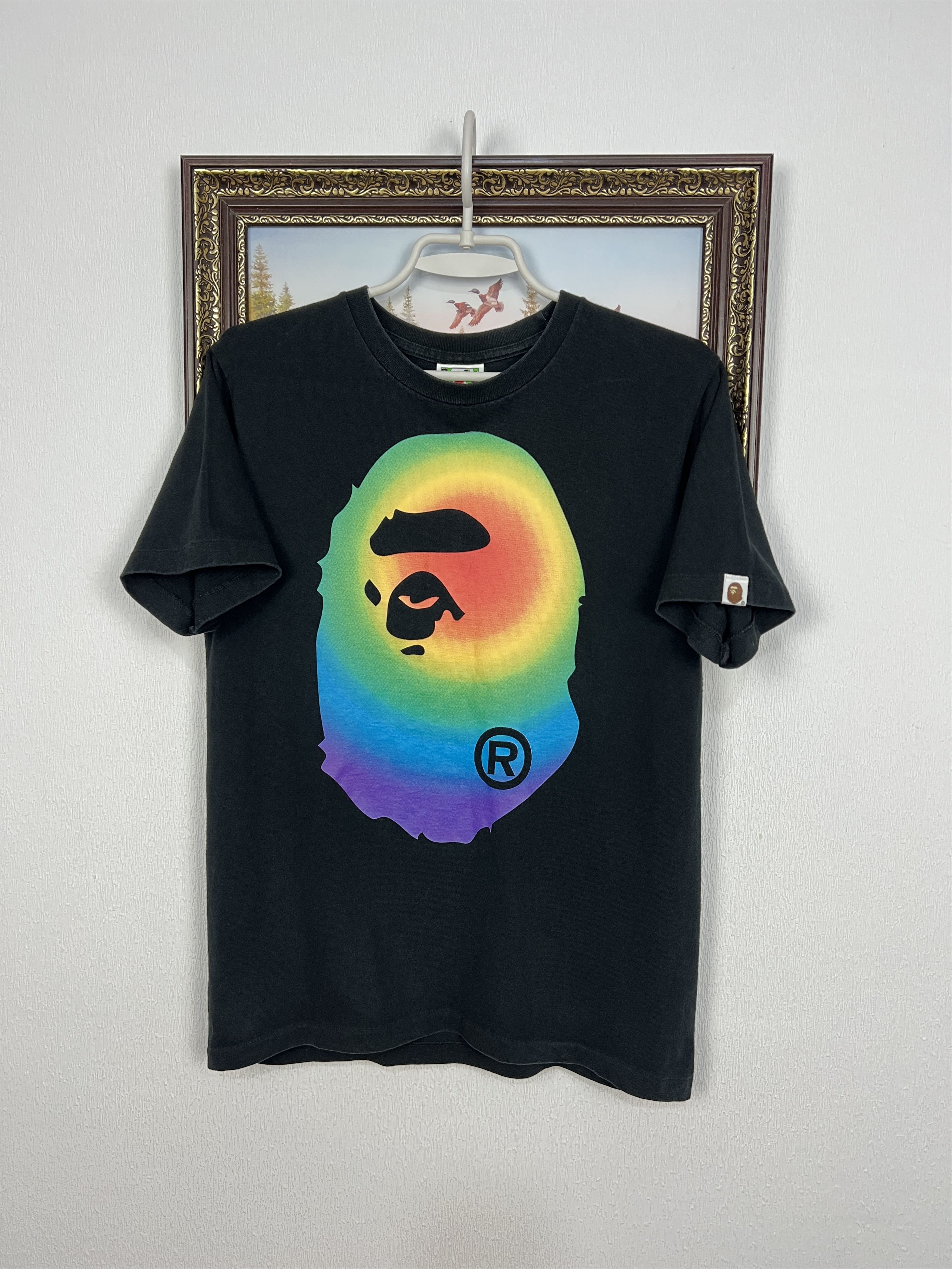 Vintage Bape Rainbow By Bathing Ape Tee Over Print Black Shirt Size US XS / EU 42 / 0 - 1 Thumbnail