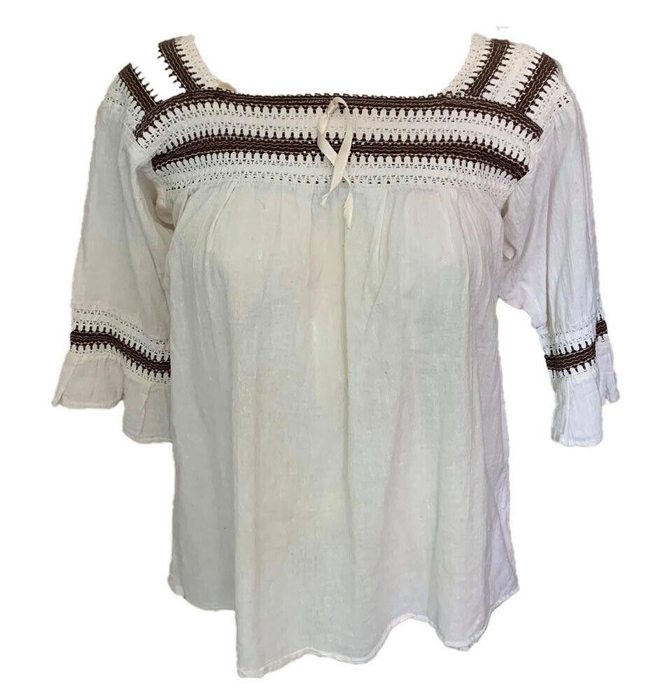 Designer Pre Owned Mexican White Hand Made Blouse L Size L / US 10 / IT 46 - 1 Thumbnail