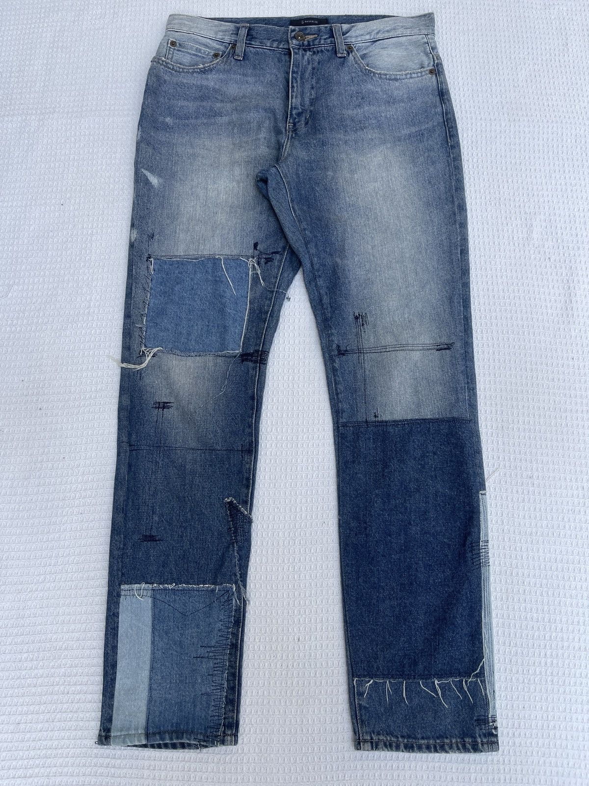 Japanese Brand Rare🔥Japanese Designer 6 Rage Blue Patchwork Jeans Size US 31 - 4 Thumbnail