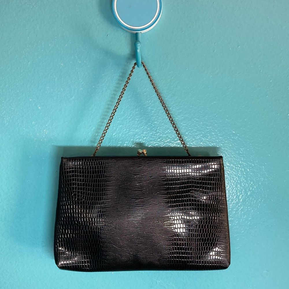 Vintage Vintage Lizard Clutch Handbag Black with Chain Handle 6 X 9 Size ONE SIZE - 10 Thumbnail