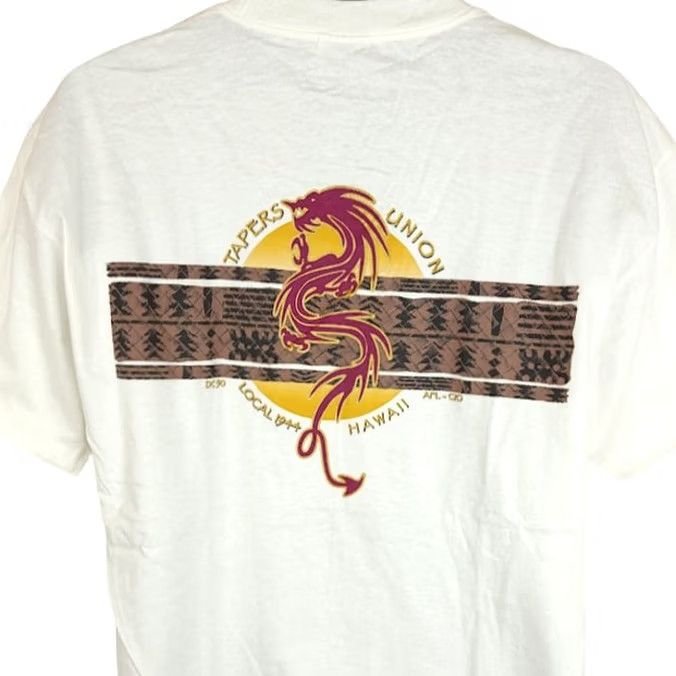 Hanes VINTAGE Hanes T Shirt Mens Size Large 90s Local 1944 Hawaii Dragon Hawaiian Short Sleeve Crew Neck Cotton White Graphic Print Size US L / EU 52-54 / 3 - 4 Thumbnail