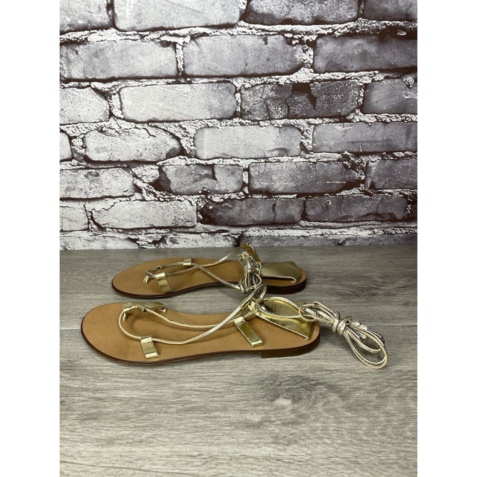 J.Crew J. Crew Metallic Gold Leather Ankle Wrap Around Sandals Wome Size US 7.5 / IT 37.5 - 15 Thumbnail