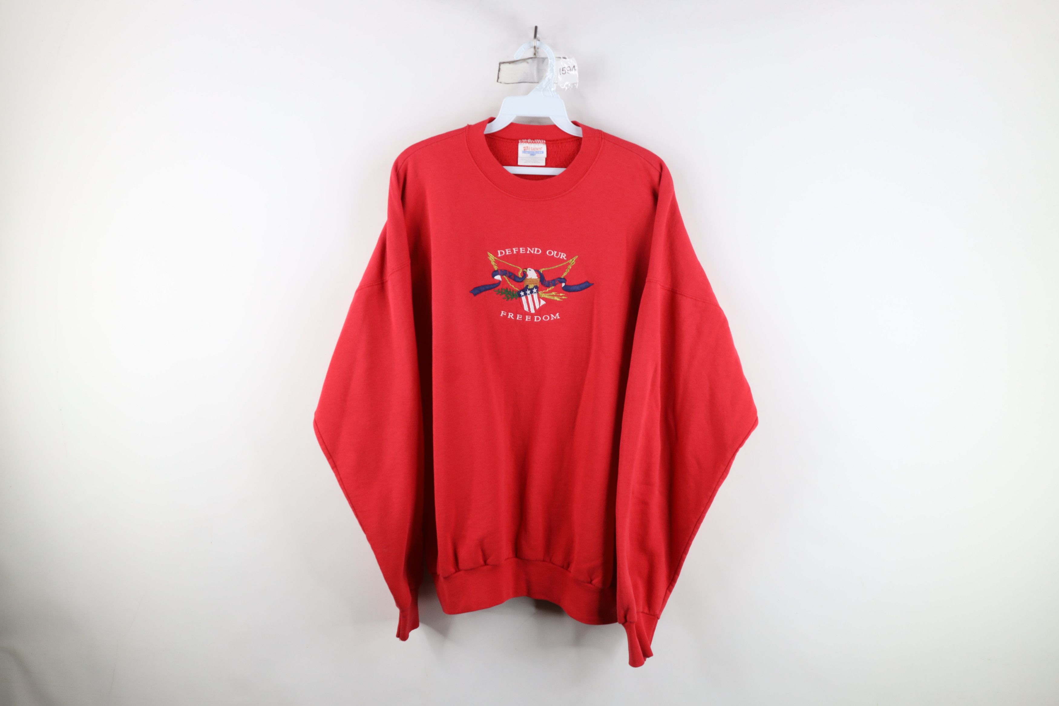 Vintage Vintage 90s Streetwear Defend Our Freedom Eagle Sweatshirt Size US XL / EU 56 / 4 - 1 Thumbnail