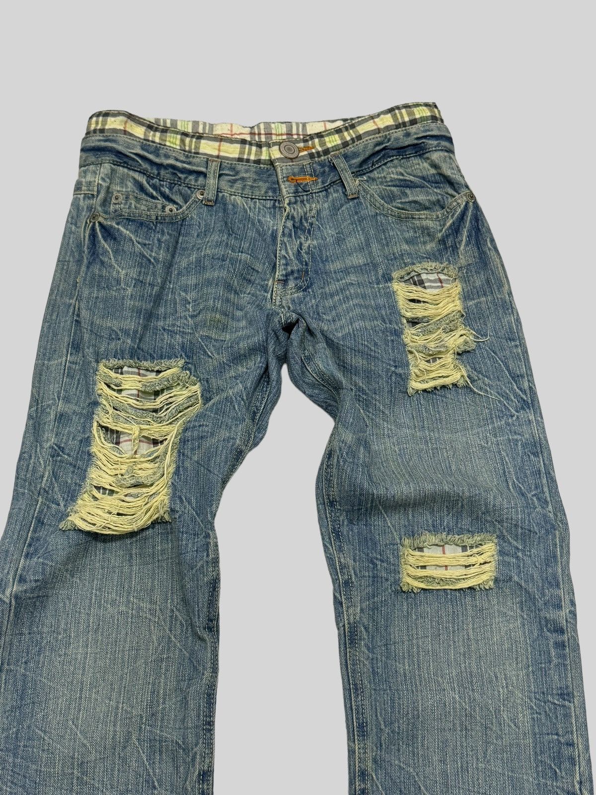 Hysteric Glamour × Japanese Brand Distressed Plaid Distressed Junya Watanabe Denim Jeans Size US 29 - 3 Thumbnail
