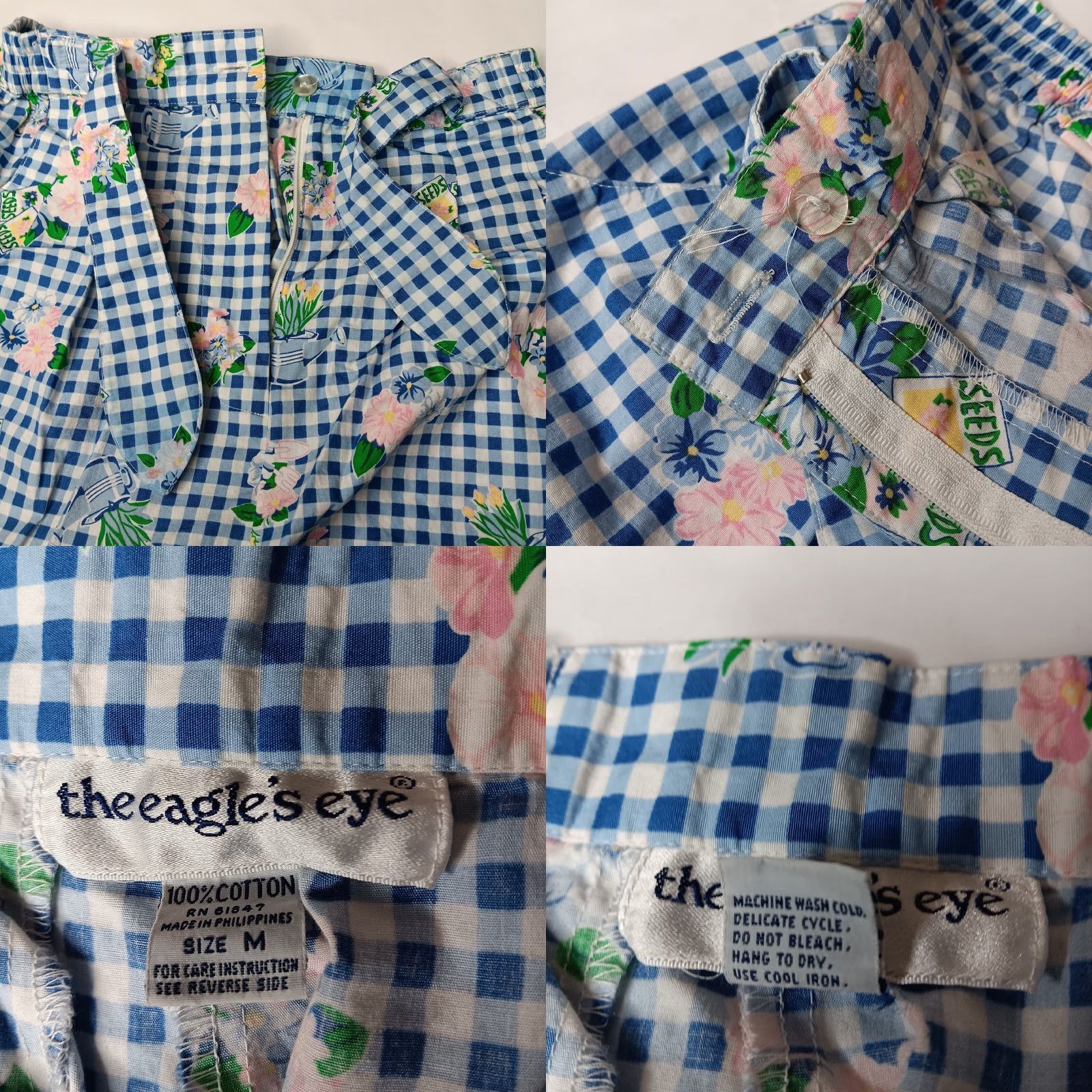 Vintage VINTAGE The Eagle's Eye Shorts Womens M Plaid Flower Garden Pleated Bow Blue 100% Cotton Spring Summer Fall Size 32" / US 10 / IT 46 - 8 Thumbnail