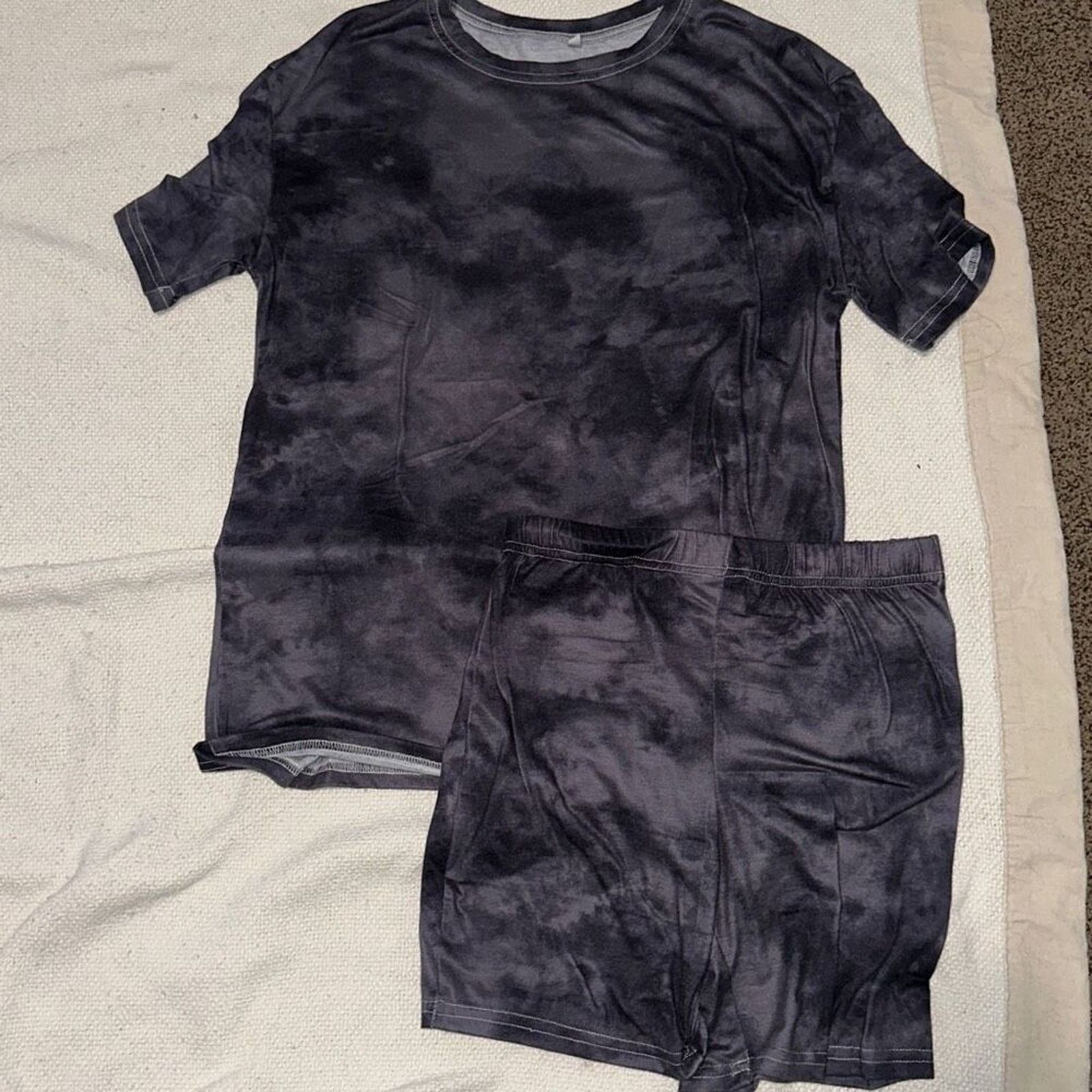 Other Black and Gray Tie-Dye Pajama T-Shirt and Shorts Set | Sz S Size ONE SIZE - 2 Thumbnail