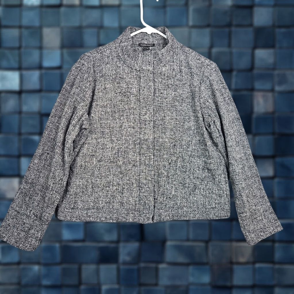 Eileen Fisher Eileen Fisher Women's Organic Cotton Tweed Stand Collar Lined Jacket Sz S Size S / US 4 / IT 40 - 1 Thumbnail